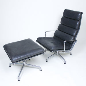 SOLD Eames Herman Miller Soft Pad Aluminum Lounge Chair with Ottoman Black Leather