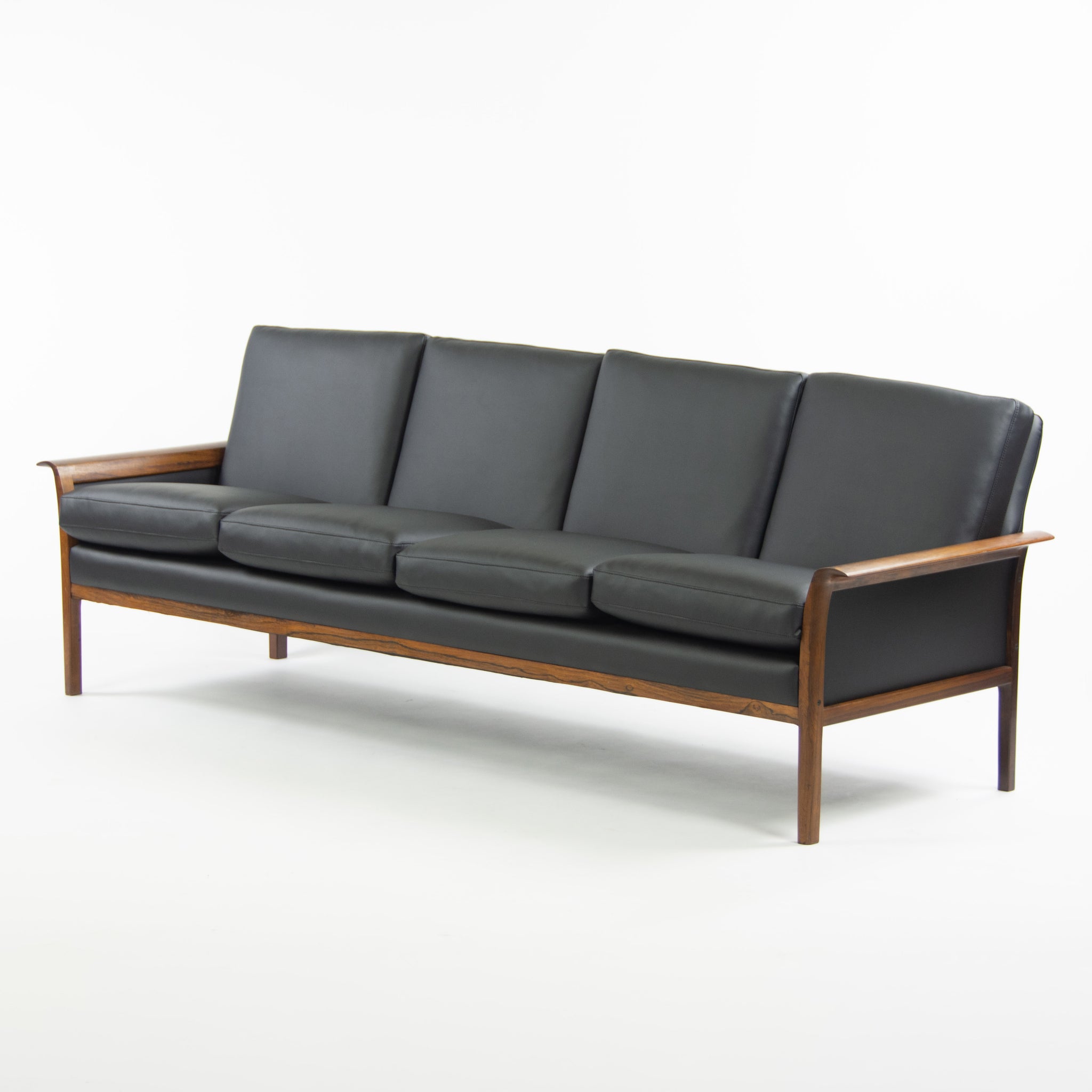 1960's Knut Saeter Rosewood Sofa for Vatne Mobler Norway New Black Upholstery