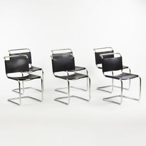 SOLD 1960's Set of 6 Marcel Breuer for Knoll B33 Dining Chairs Chrome Leather Bauhaus