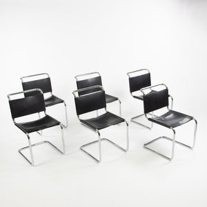 SOLD 1960's Set of 6 Marcel Breuer for Knoll B33 Dining Chairs Chrome Leather Bauhaus