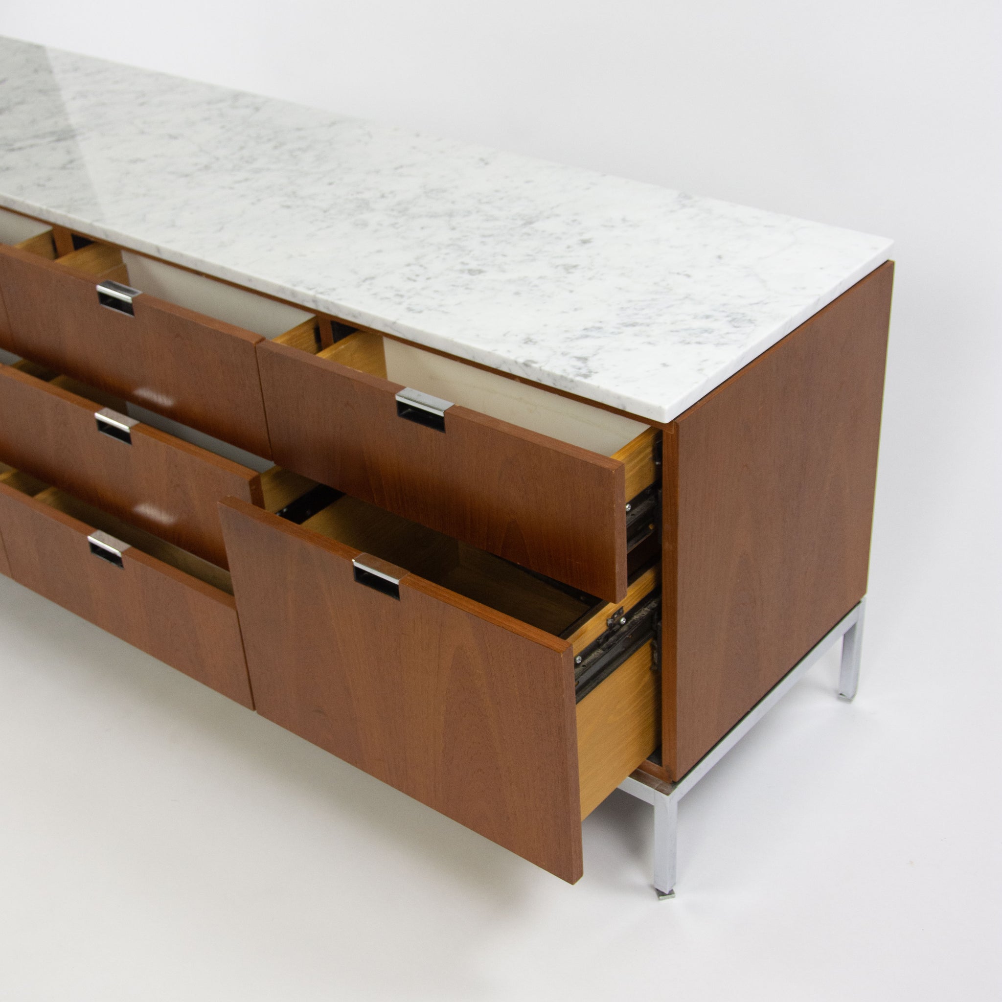SOLD 1960's Vintage Florence Knoll Walnut and Marble Credenza Cabinet Sideboard