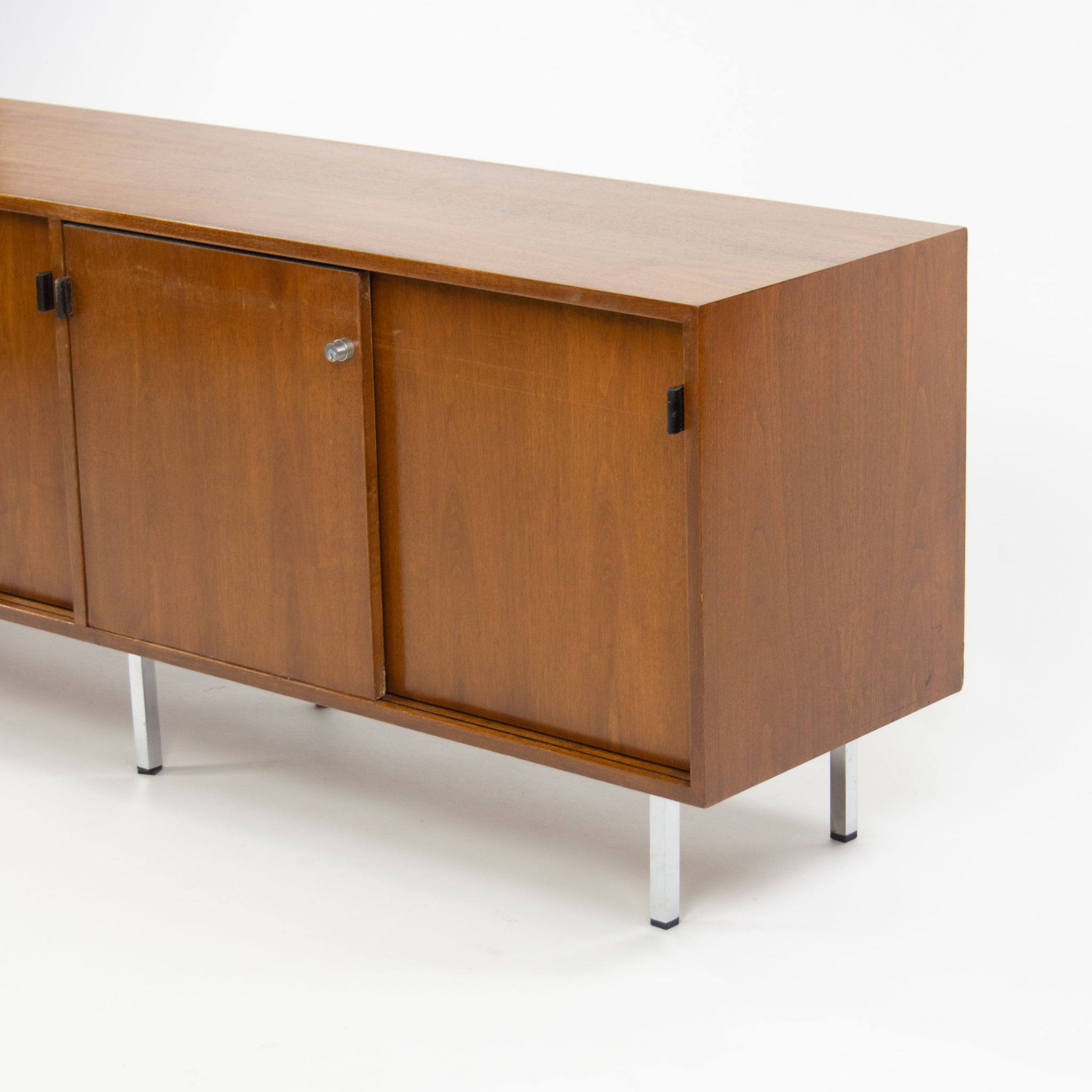 SOLD 1960's Vintage Florence Knoll Walnut and Leather Credenza Cabinet Sideboard