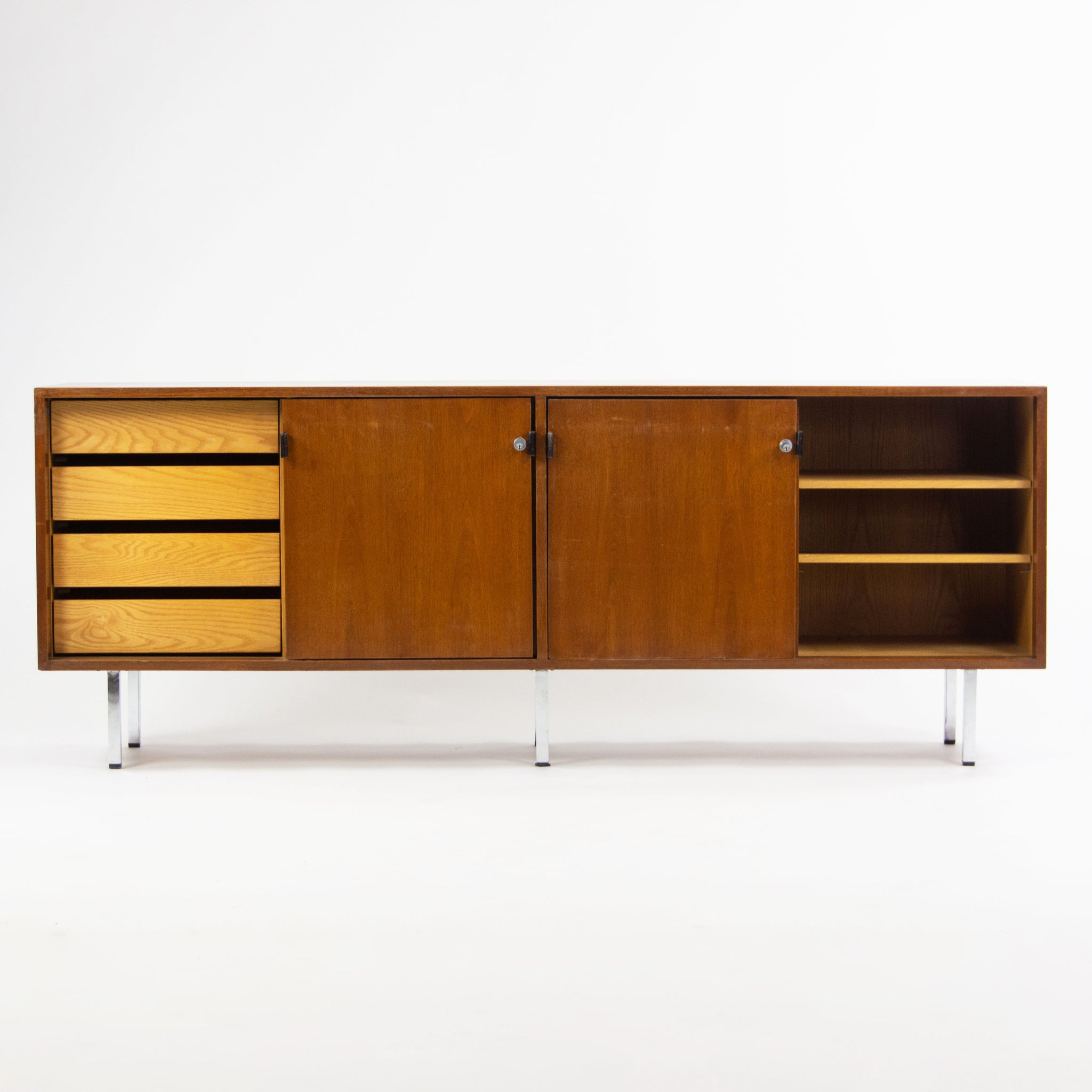 SOLD 1960's Vintage Florence Knoll Walnut and Leather Credenza Cabinet Sideboard