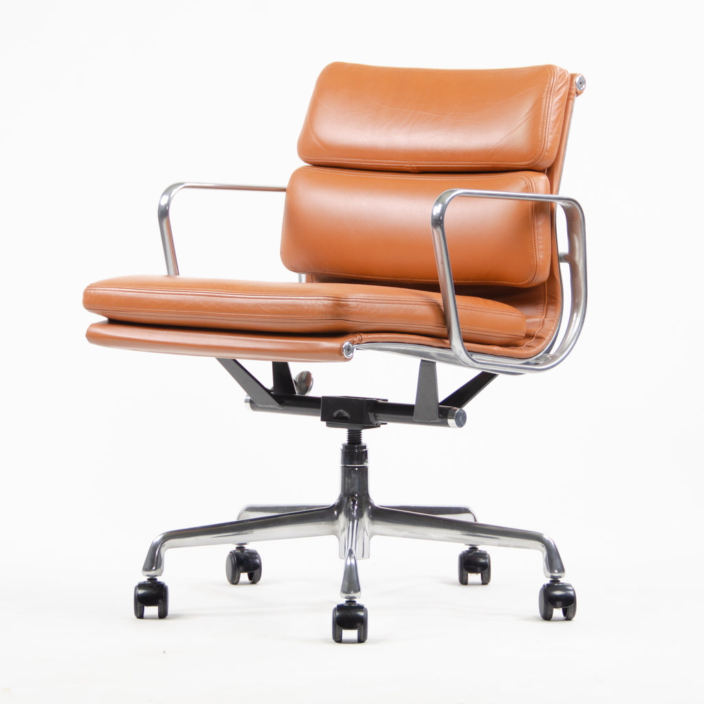 SOLD Brand New 2017 Eames Herman Miller Low Soft Pad Aluminum Desk Chair Cognac Leather