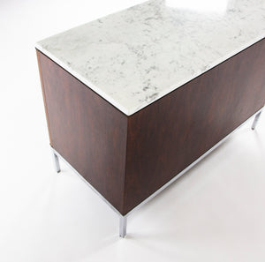 SOLD 1960's Florence Knoll Vintage Rosewood and Marble Credenza Cabinet Finished Back