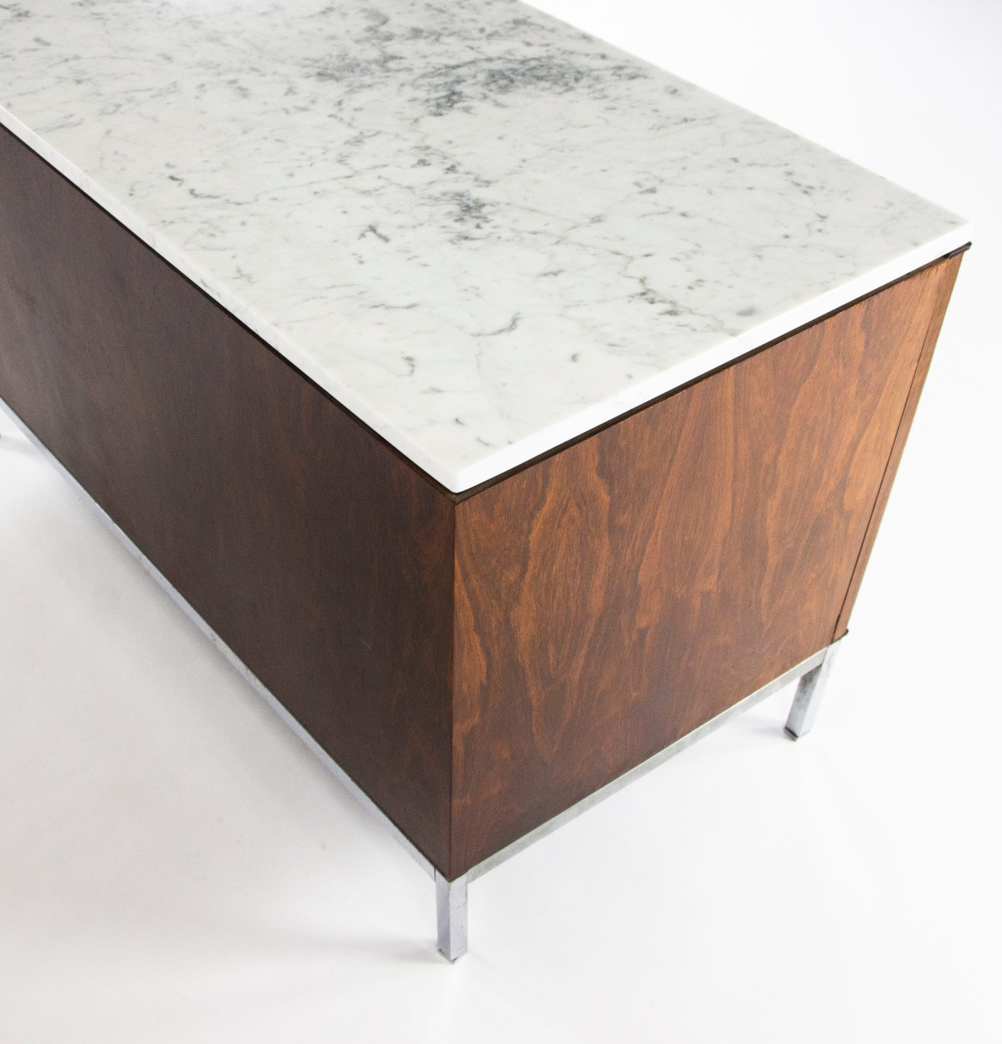 SOLD 1960's Florence Knoll Vintage Rosewood and Marble Credenza Cabinet Finished Back