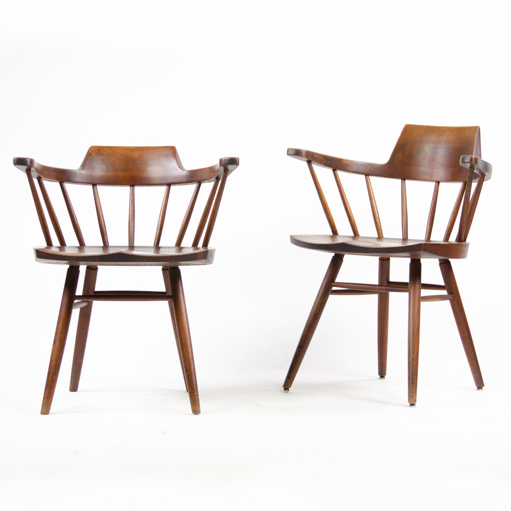 SOLD 1950's Early Vintage George Nakashima Studio Pair Captains Chairs Walnut