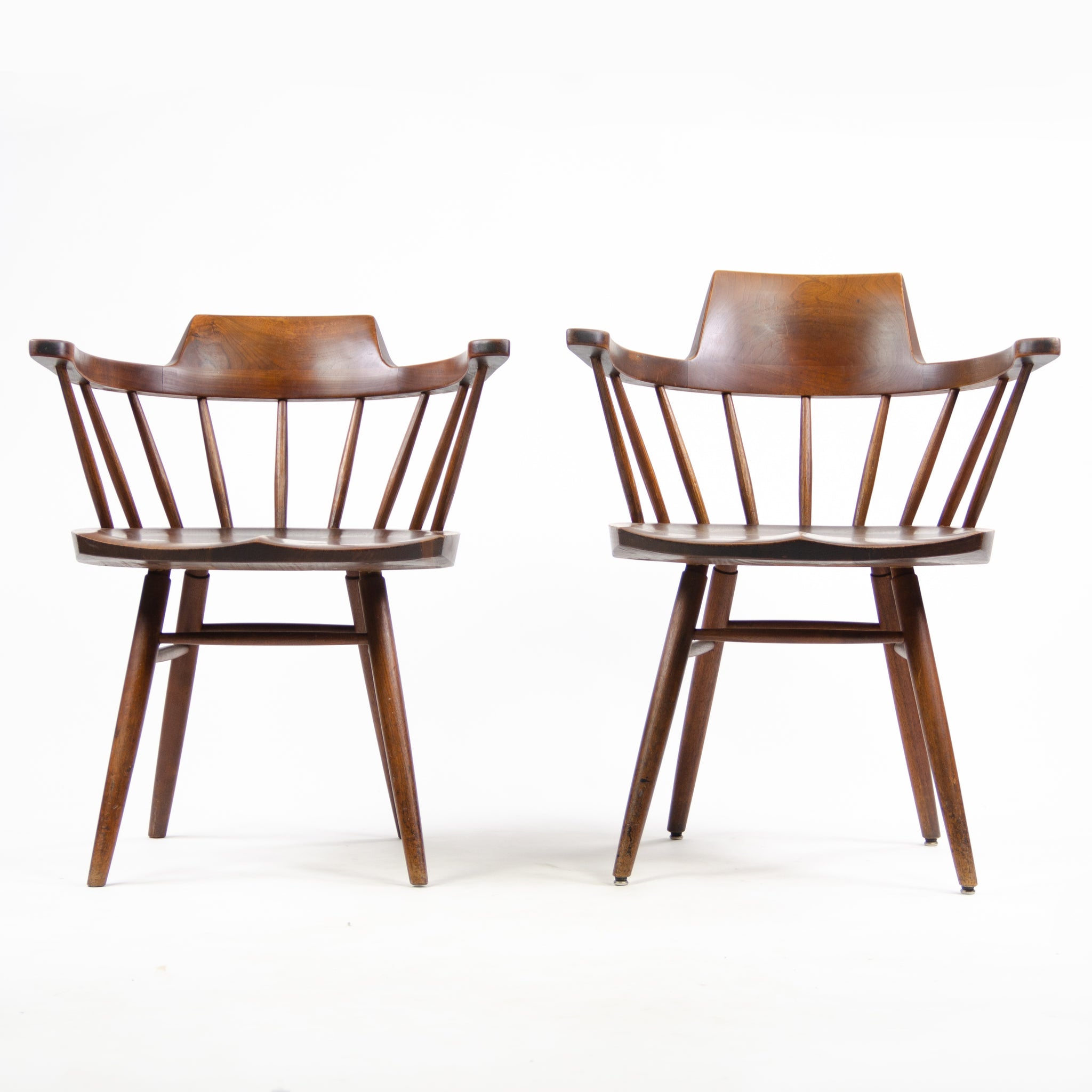 SOLD 1950's Early Vintage George Nakashima Studio Pair Captains Chairs Walnut