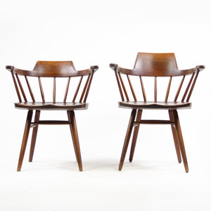 SOLD 1950's Early Vintage George Nakashima Studio Pair Captains Chairs Walnut