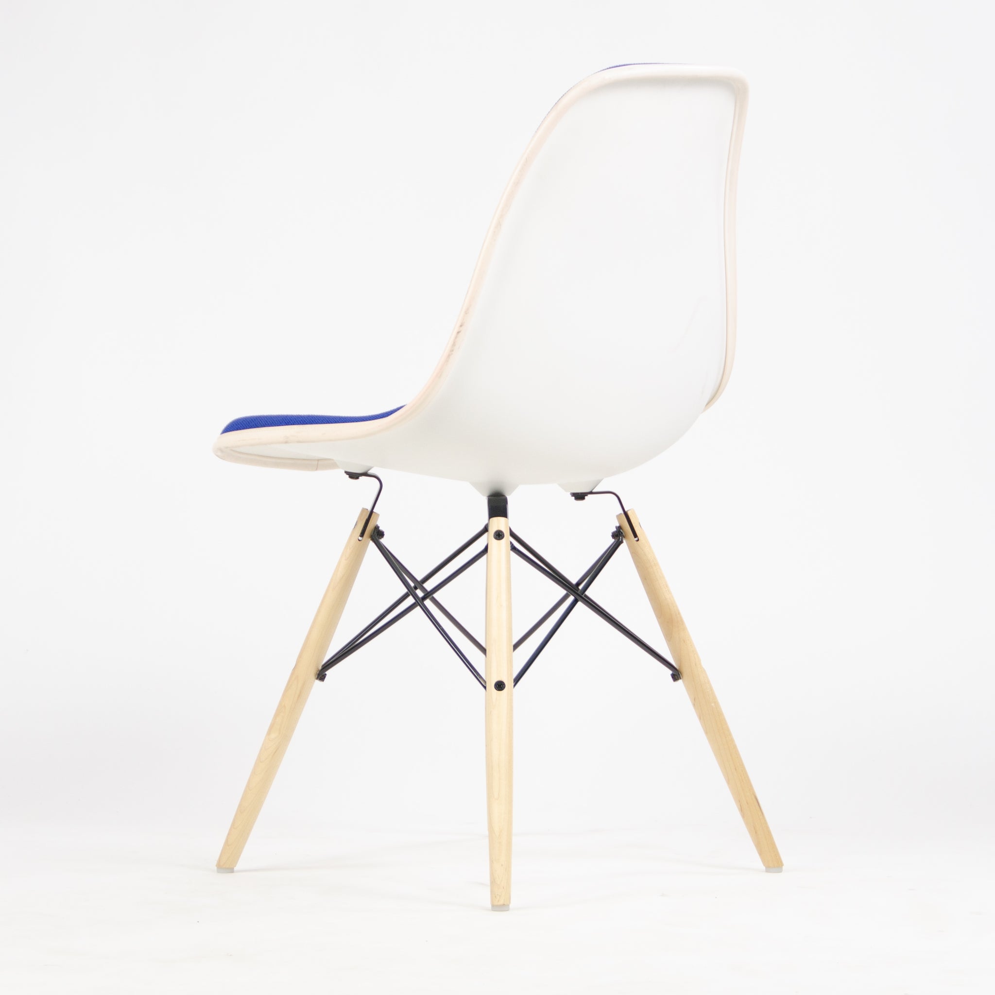 SOLD New 2014 Herman Miller Eames Plastic Upholstered Side Shell Chair Blue Fabric DSW