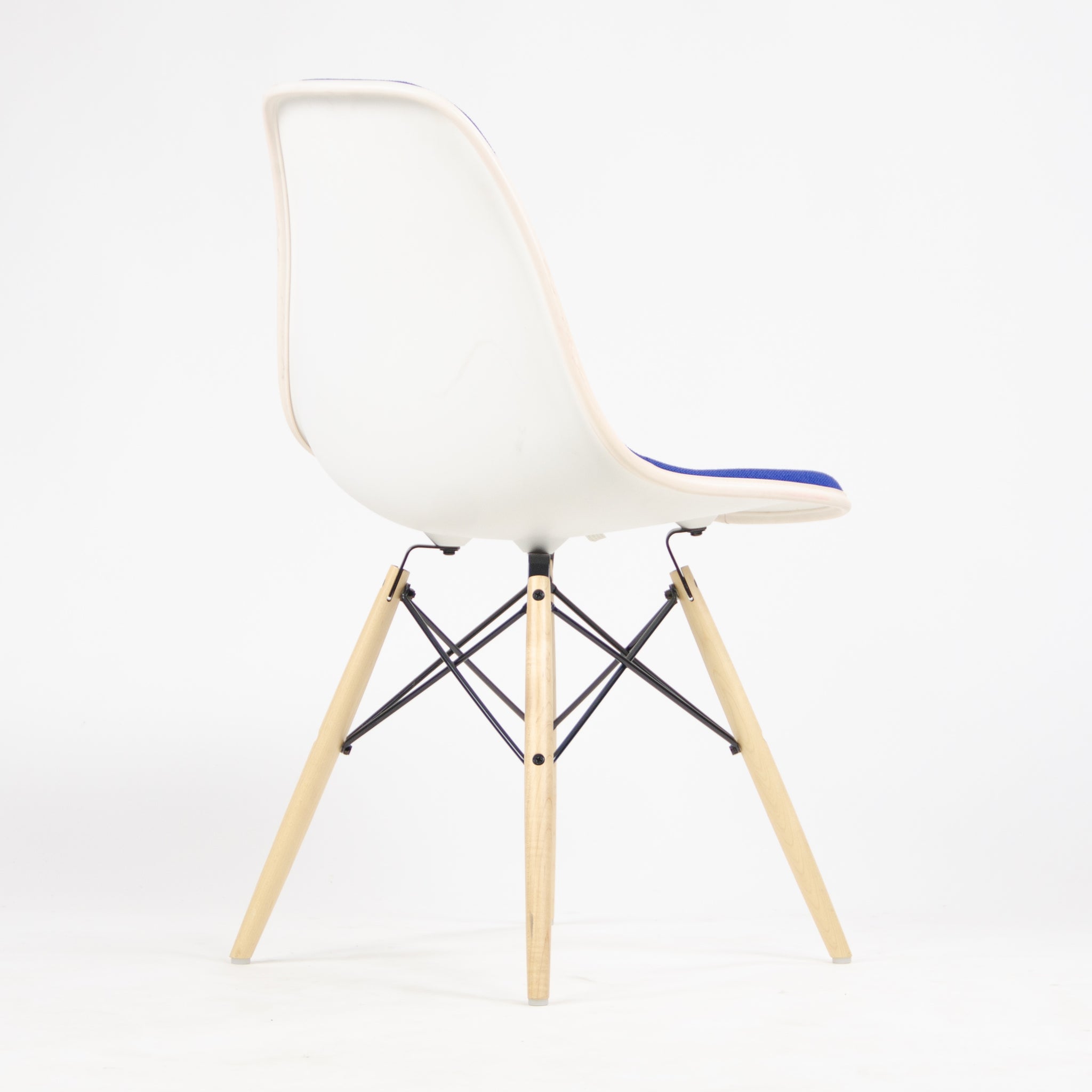 SOLD New 2014 Herman Miller Eames Plastic Upholstered Side Shell Chair Blue Fabric DSW