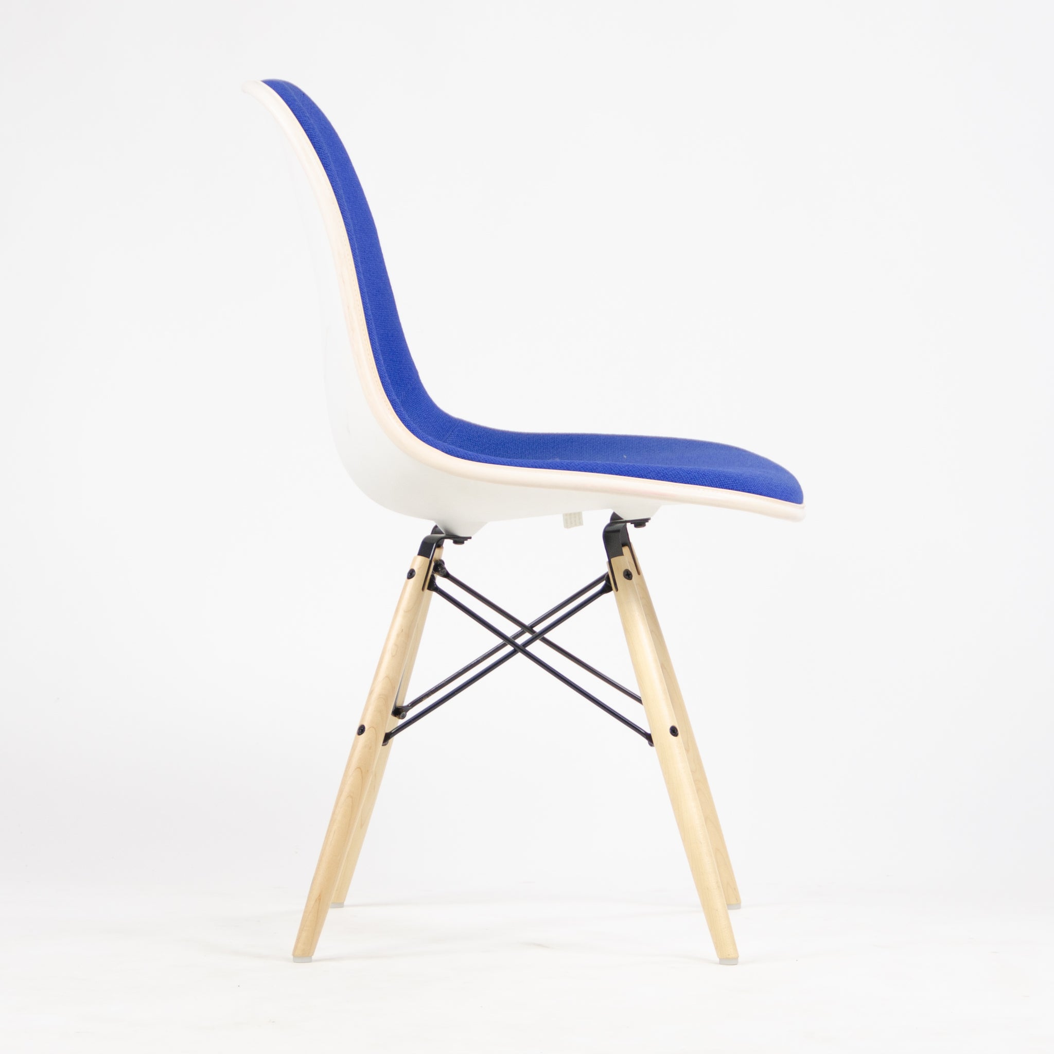 SOLD New 2014 Herman Miller Eames Plastic Upholstered Side Shell Chair Blue Fabric DSW
