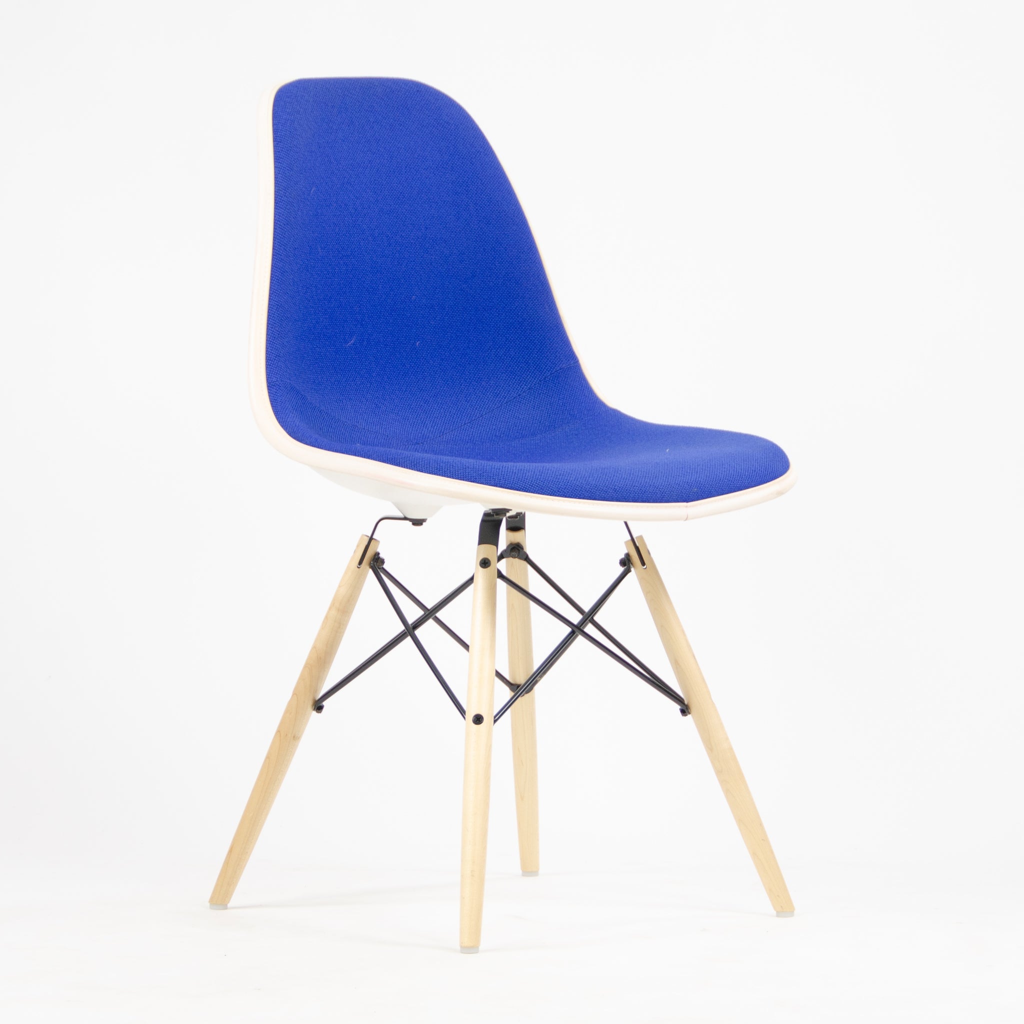 SOLD New 2014 Herman Miller Eames Plastic Upholstered Side Shell Chair Blue Fabric DSW