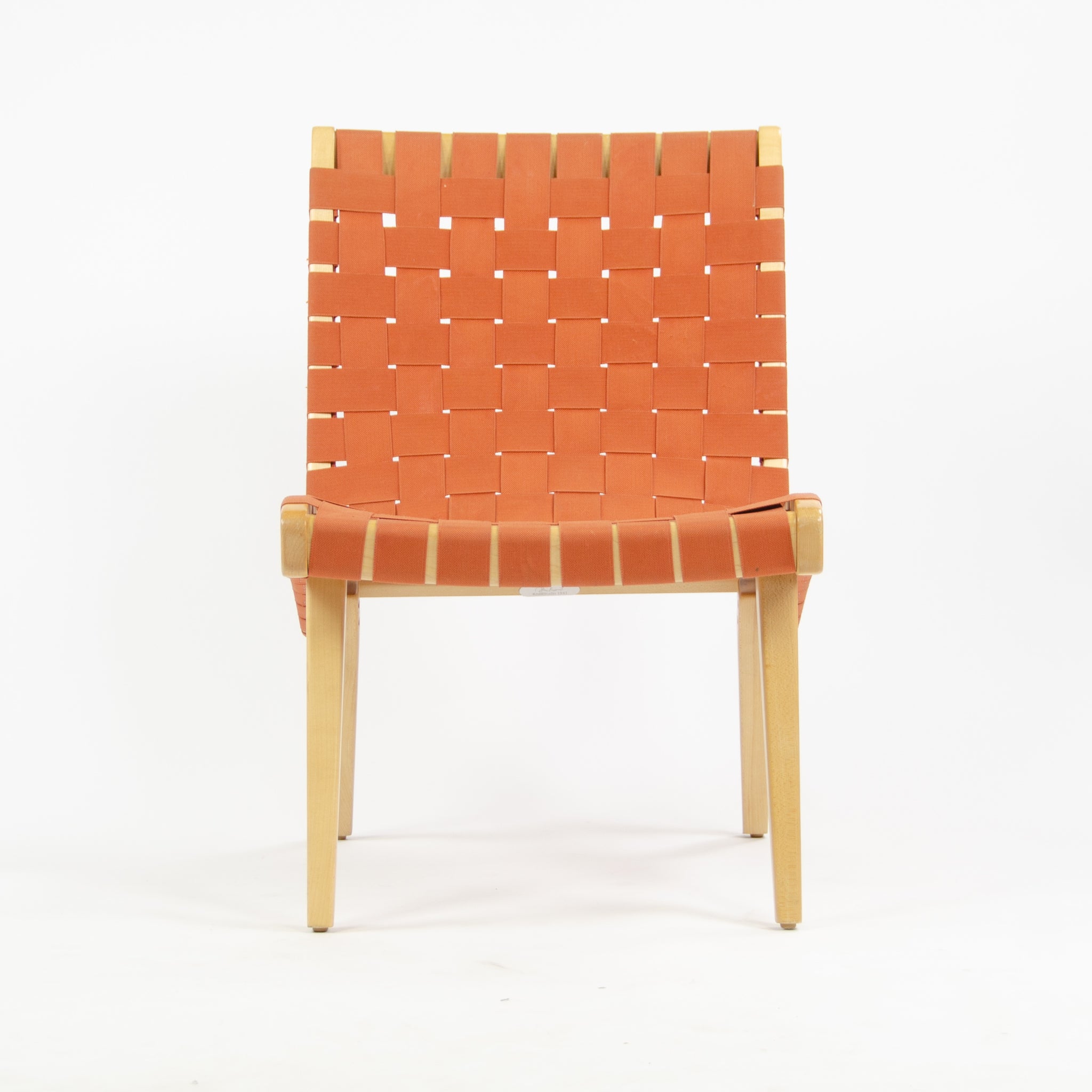 SOLD Knoll Studio Jens Risom Lounge Chair Maple w/ Red Orange Webbing