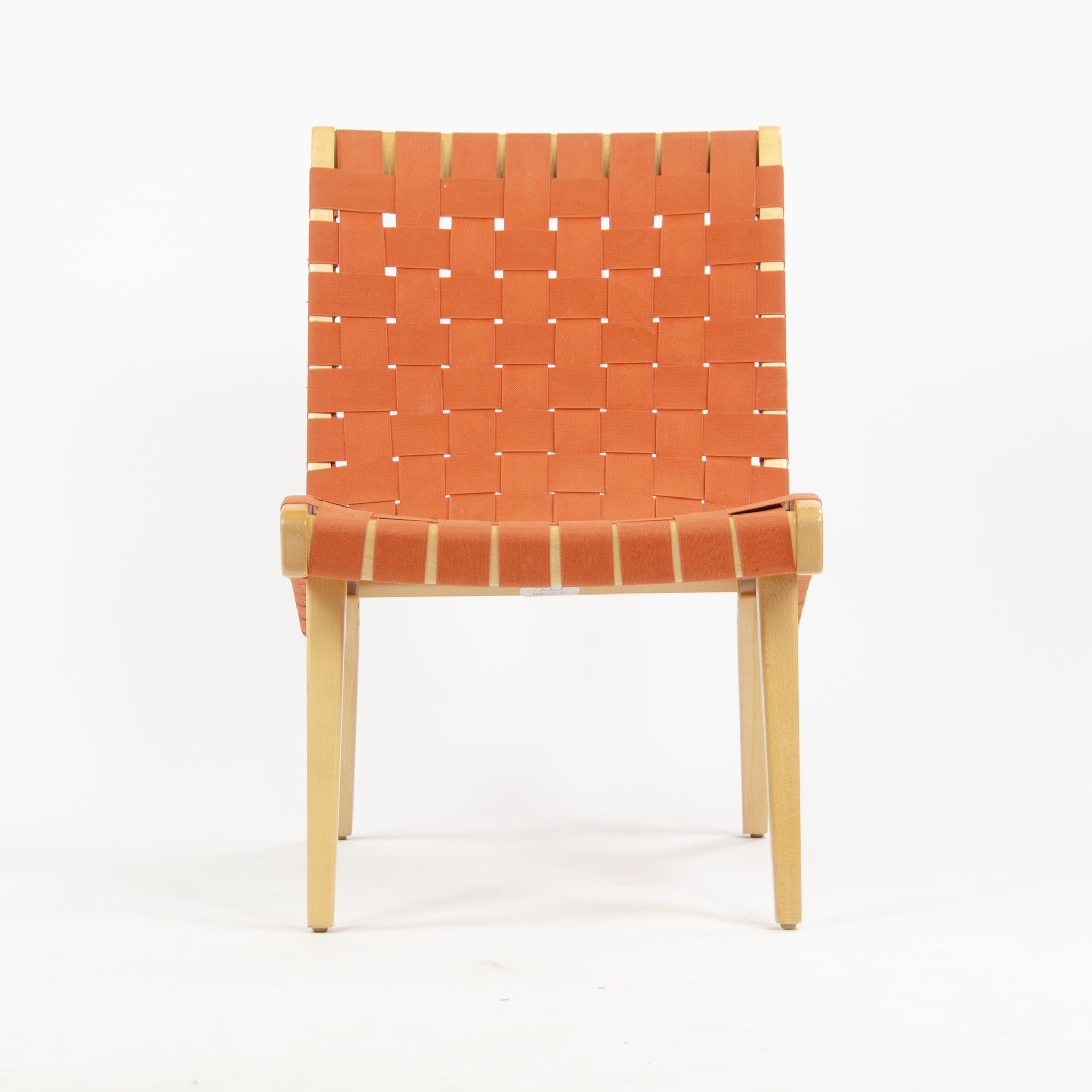 SOLD Knoll Studio Jens Risom Lounge Chair Maple w/ Red Orange Webbing