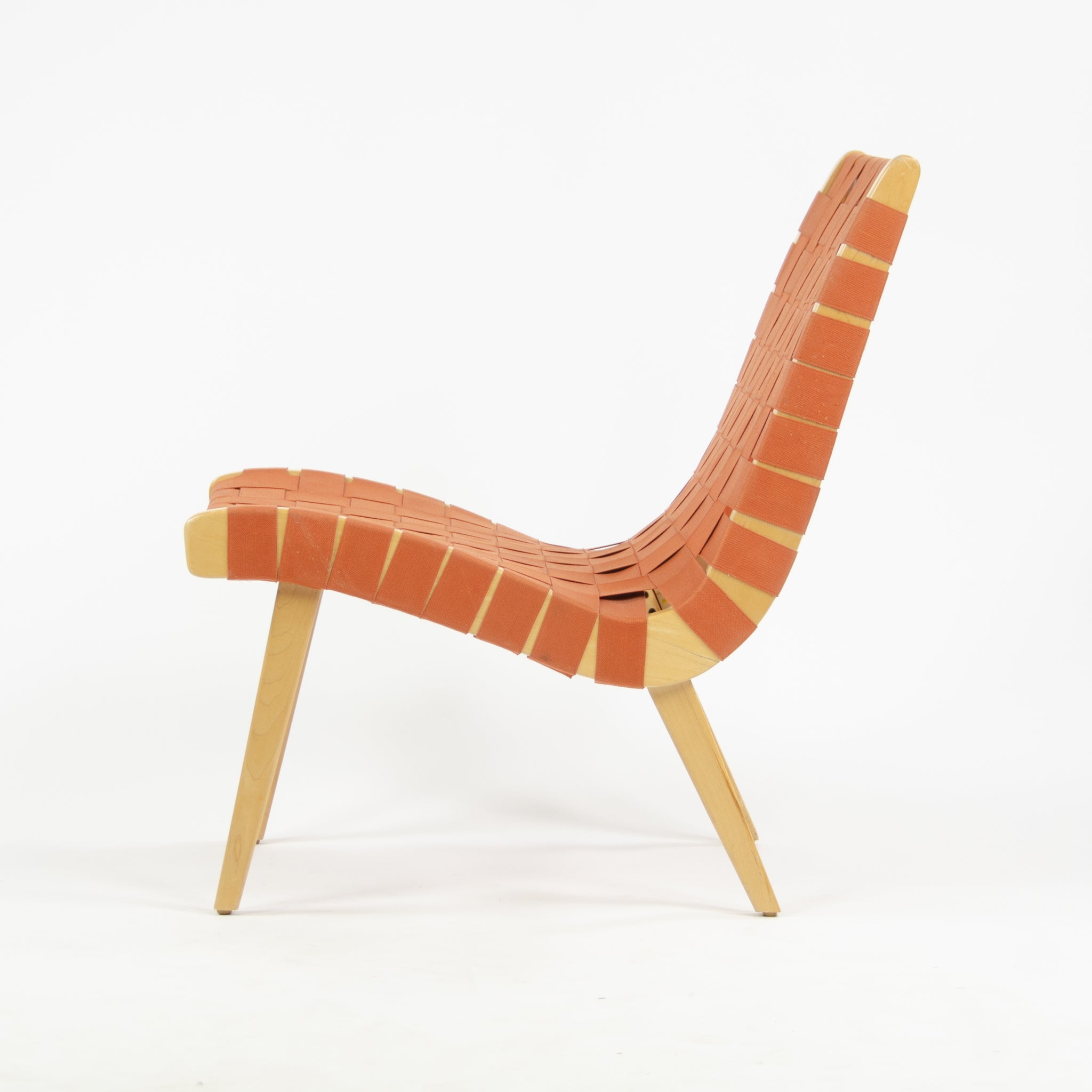 SOLD Knoll Studio Jens Risom Lounge Chair Maple w/ Red Orange Webbing