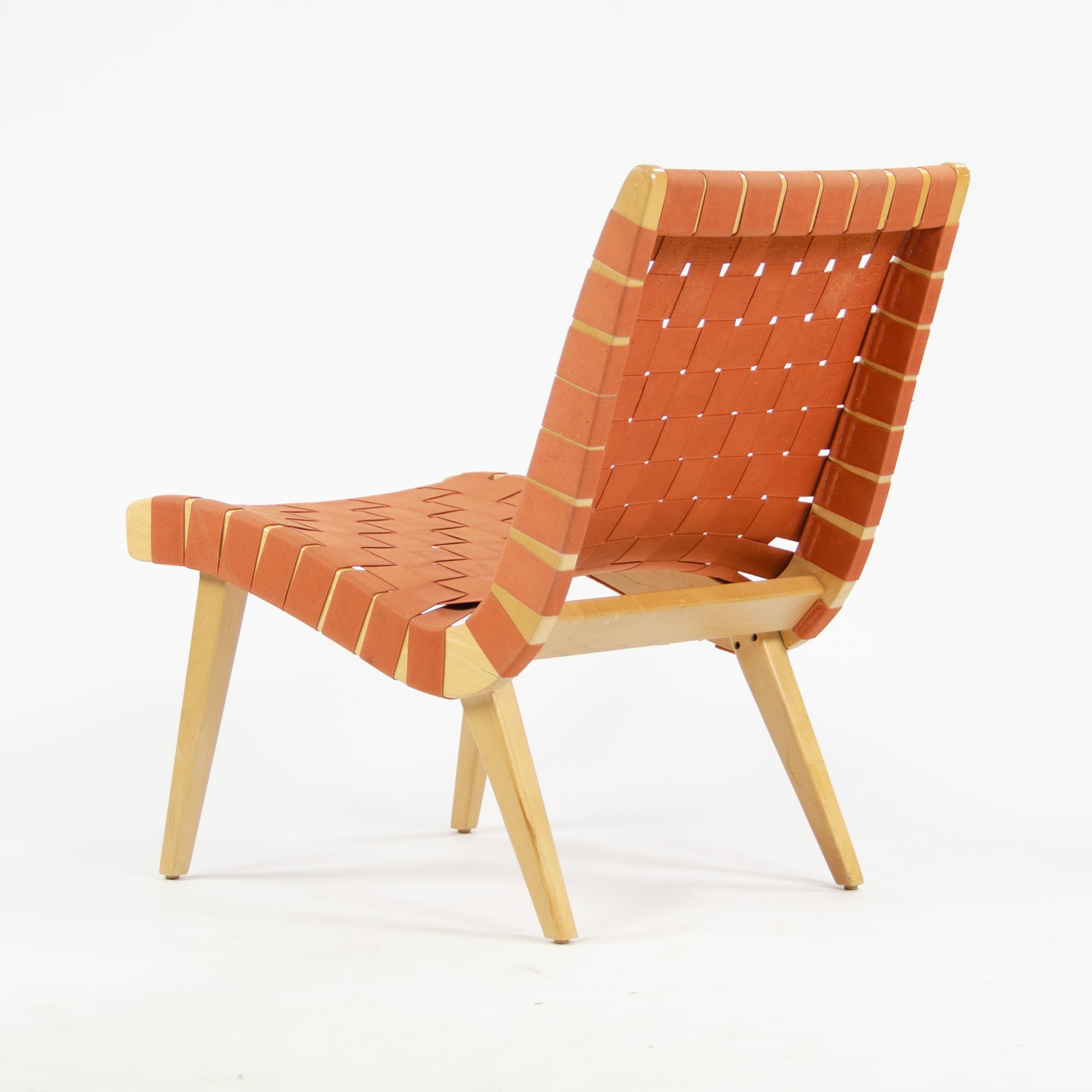 SOLD Knoll Studio Jens Risom Lounge Chair Maple w/ Red Orange Webbing