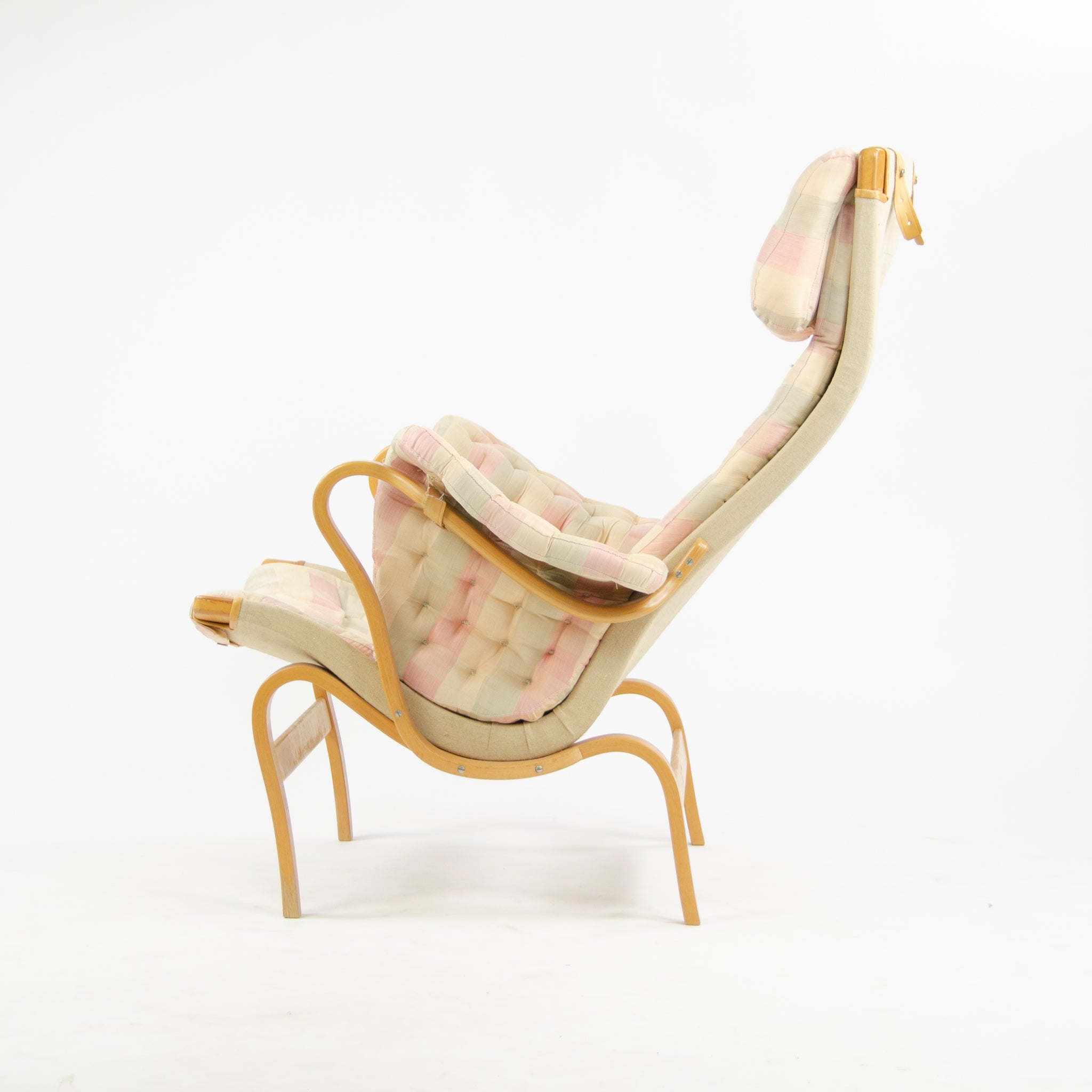 SOLD Bruno Mathsson Vintage Original Pernilla Fabric Lounge Chair by Dux in Sweden