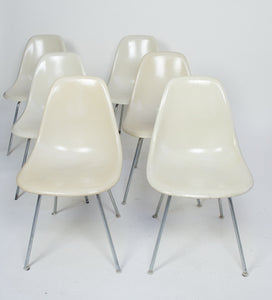 SOLD Original Set Of 6 White / Parchment Eames Herman Miller Fiberglass Shell Chairs