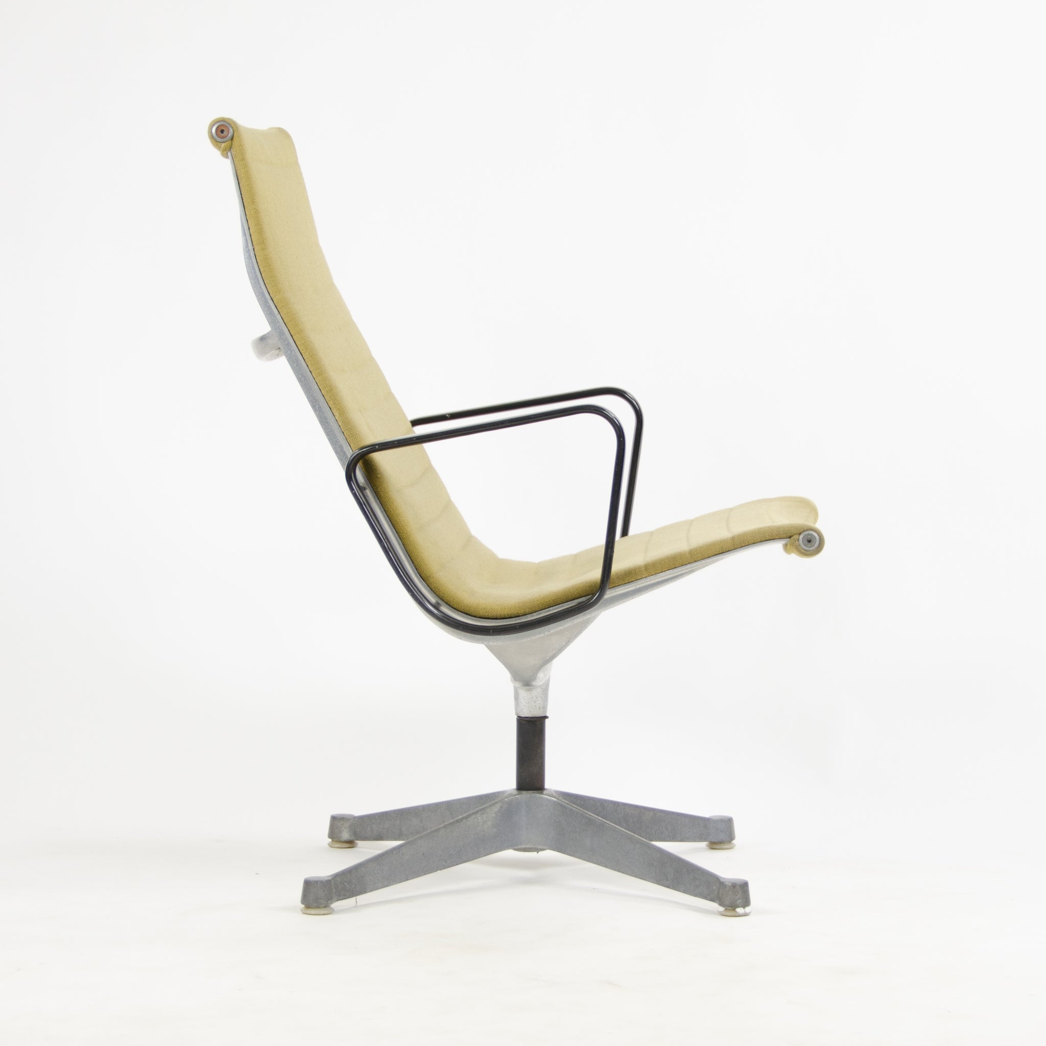 SOLD 1960's Ochre Eames Herman Miller Aluminum Group Lounge Chair, Girard Fabric