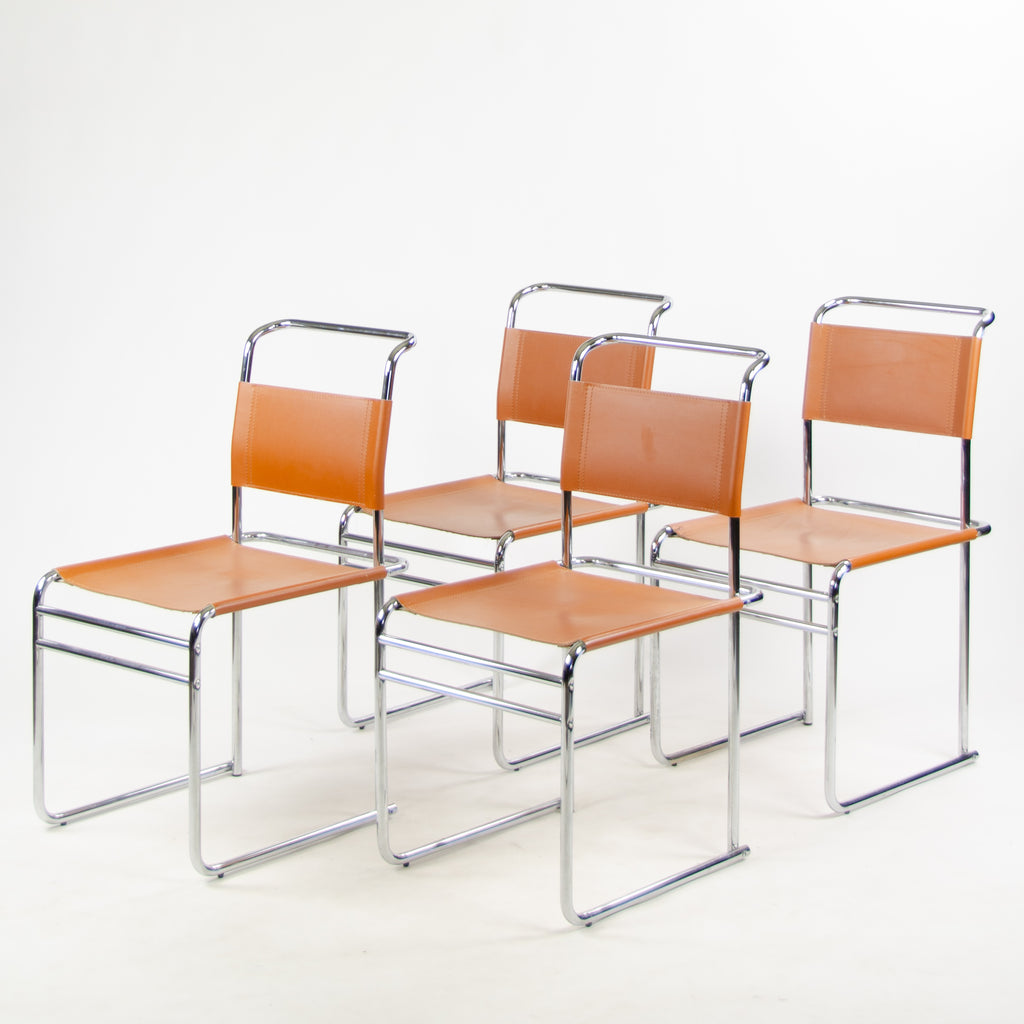 B5 for Marcel Breuer Set of 4 Chrome Leather Bauhaus Dining Chairs for Tecta