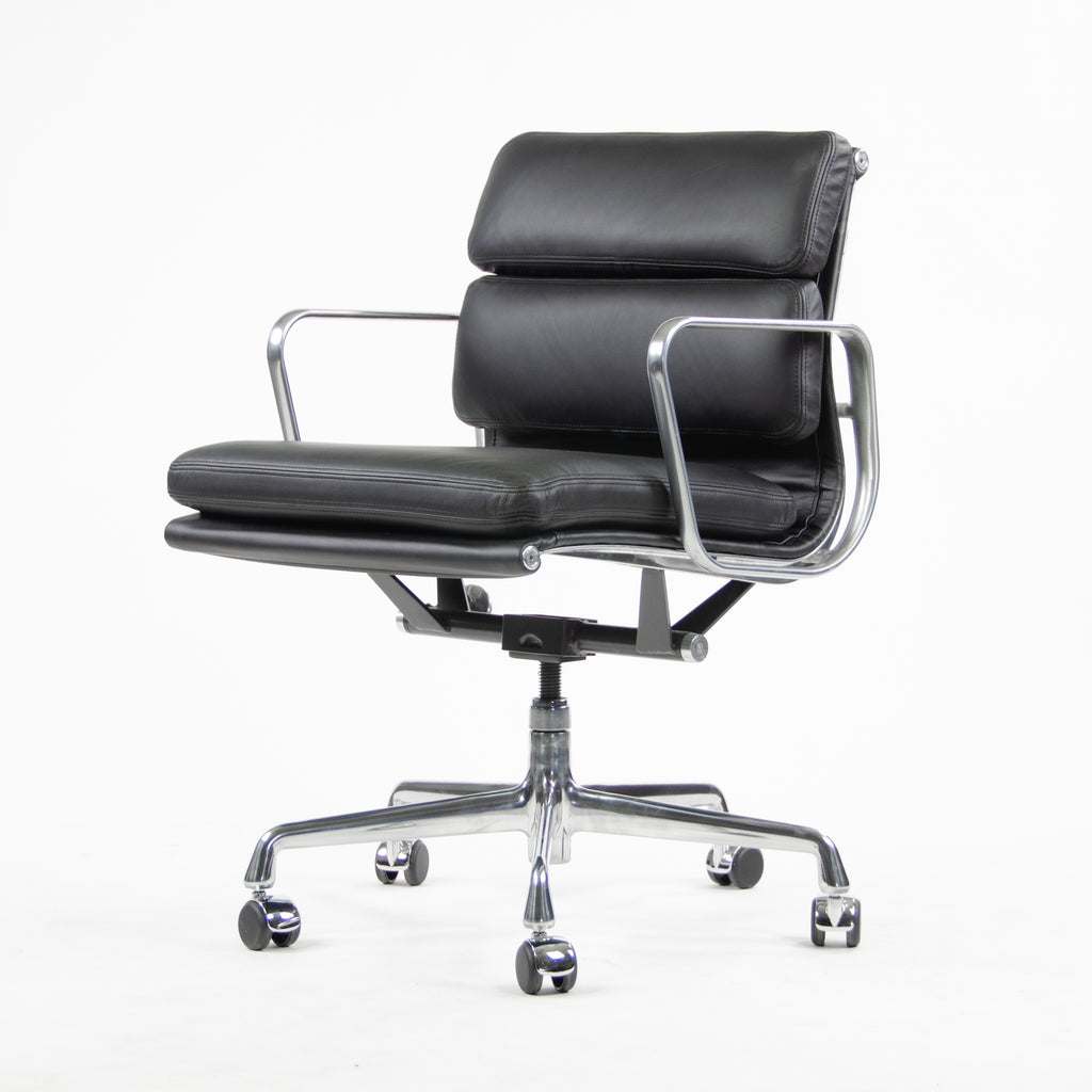 SOLD Herman Miller Eames Low Soft Pad Aluminum Desk Chair Black Leather New Old Stock