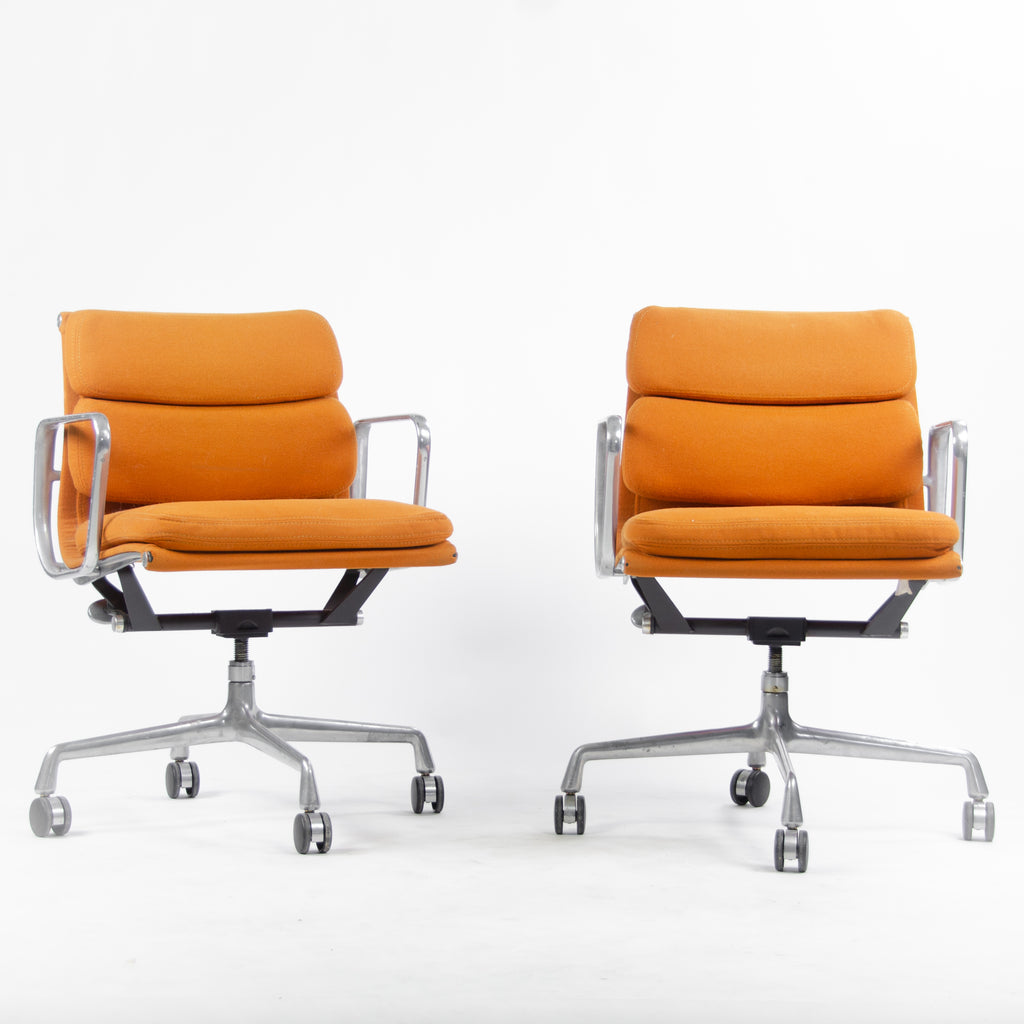 SOLD 1980 Eames Herman Miller Soft Pad Aluminum Group Desk Chair Orange Hopsack 4x