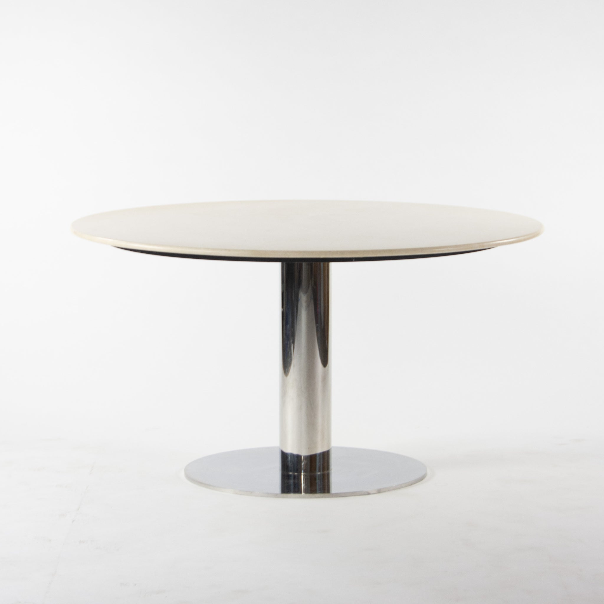 SOLD Nicos Zographos Round Beige Marble Stainless Conference Dining Table