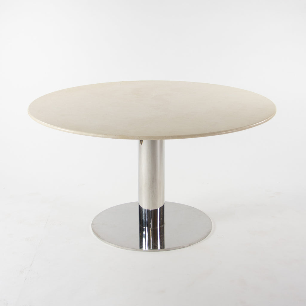 SOLD Nicos Zographos Round Beige Marble Stainless Conference Dining Table