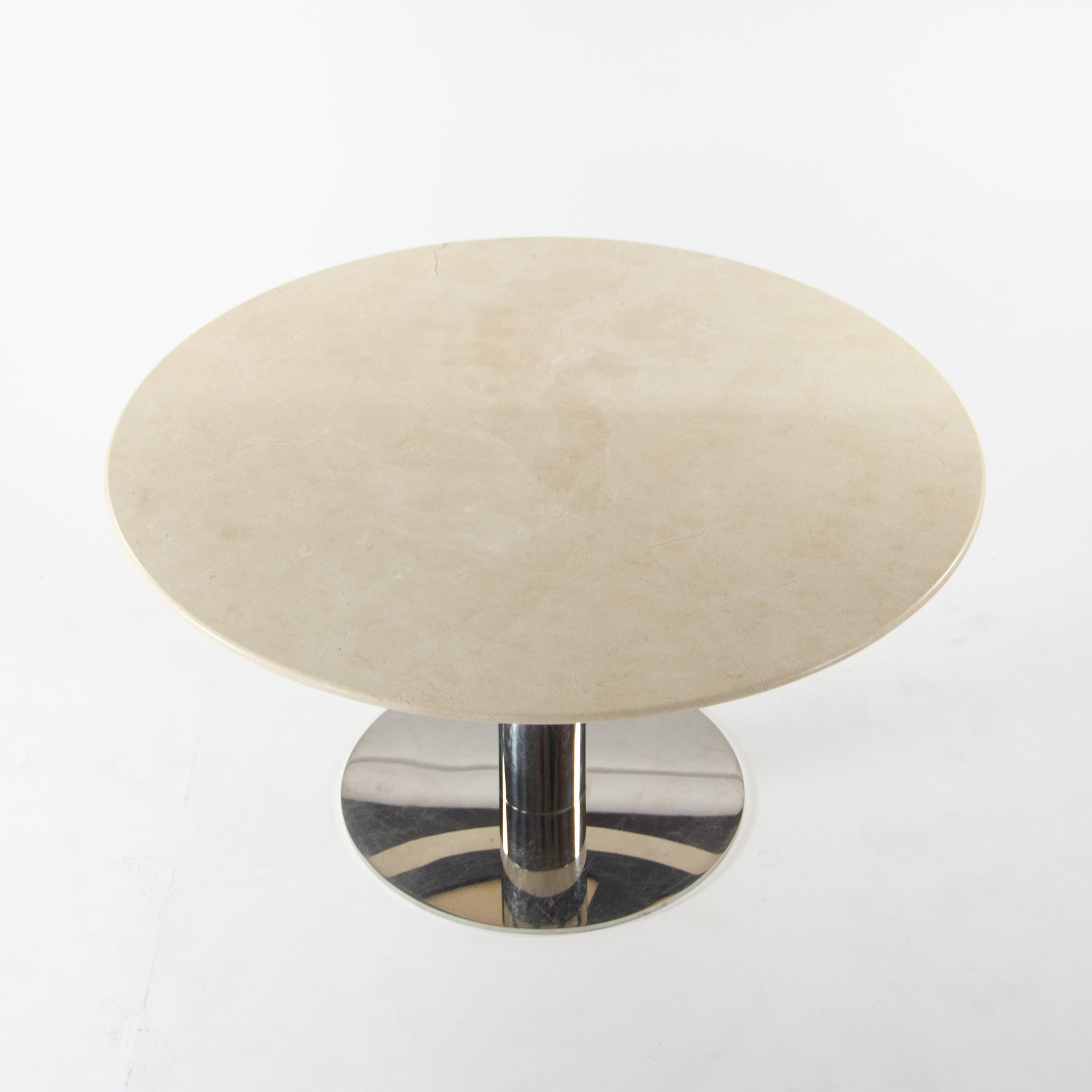 SOLD Nicos Zographos Round Beige Marble Stainless Conference Dining Table