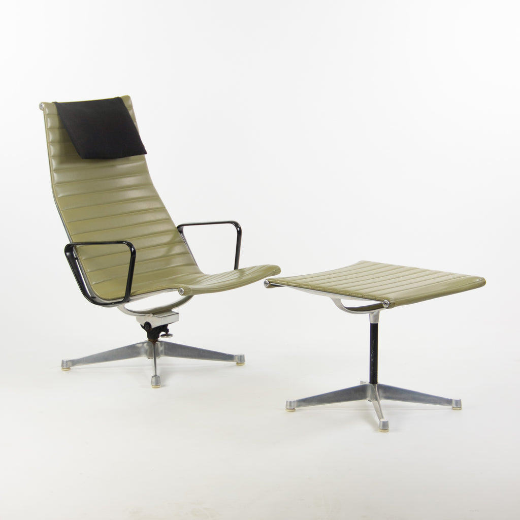 SOLD 1958 Herman Miller Patent Pending Eames Aluminum Group Lounge Chair & Ottoman Green Naugahyde