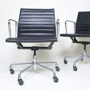 SOLD Eames Herman Miller Aluminum Group Executive Desk Chair Black Leather 2 Available