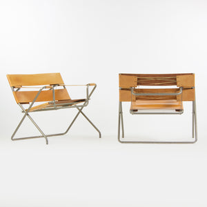 SOLD 1970s Marcel Breuer for Tecta Bauhaus B4 D4 Folding Chairs in Tan Leather Pair