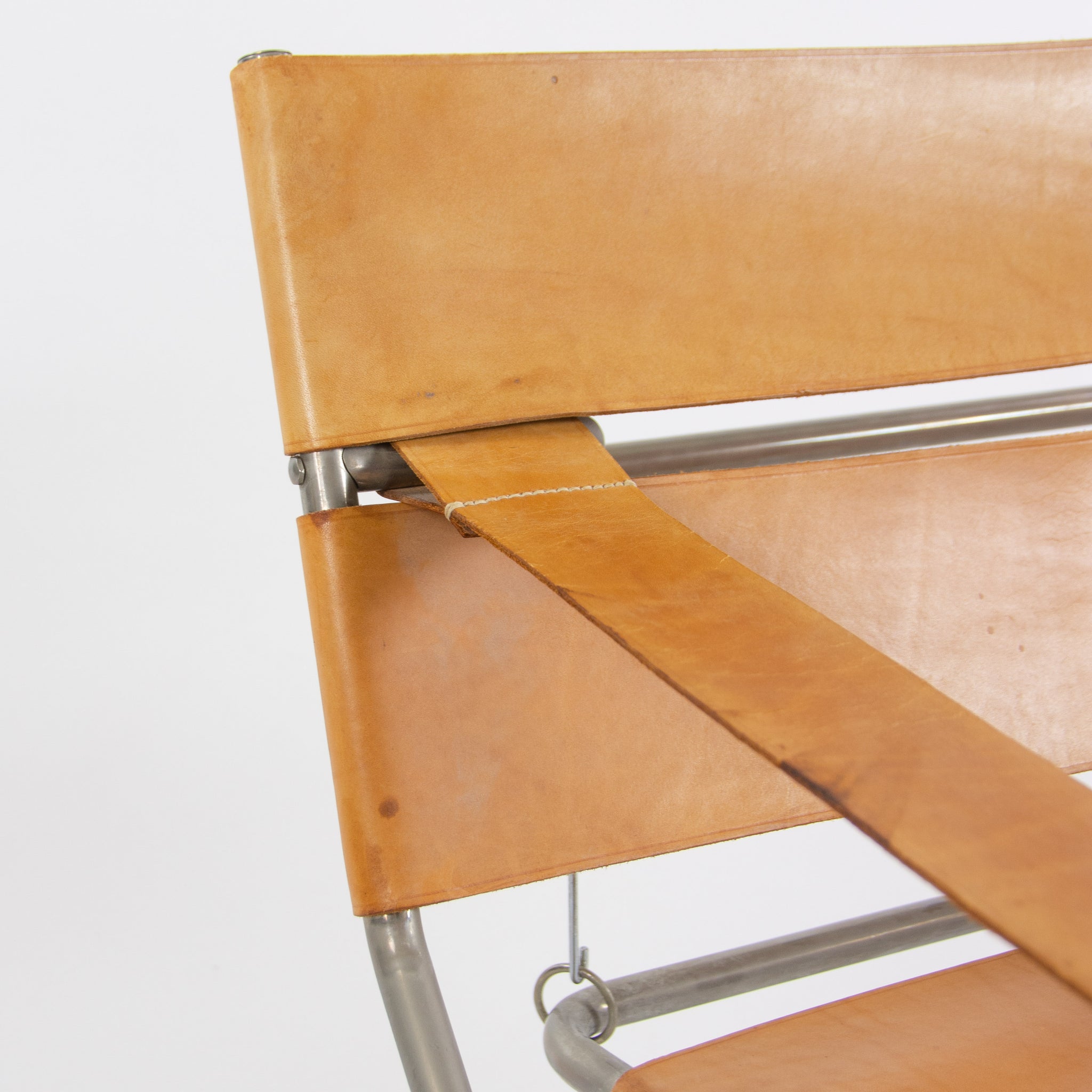 SOLD 1970s Marcel Breuer for Tecta Bauhaus B4 D4 Folding Chairs in Tan Leather Pair