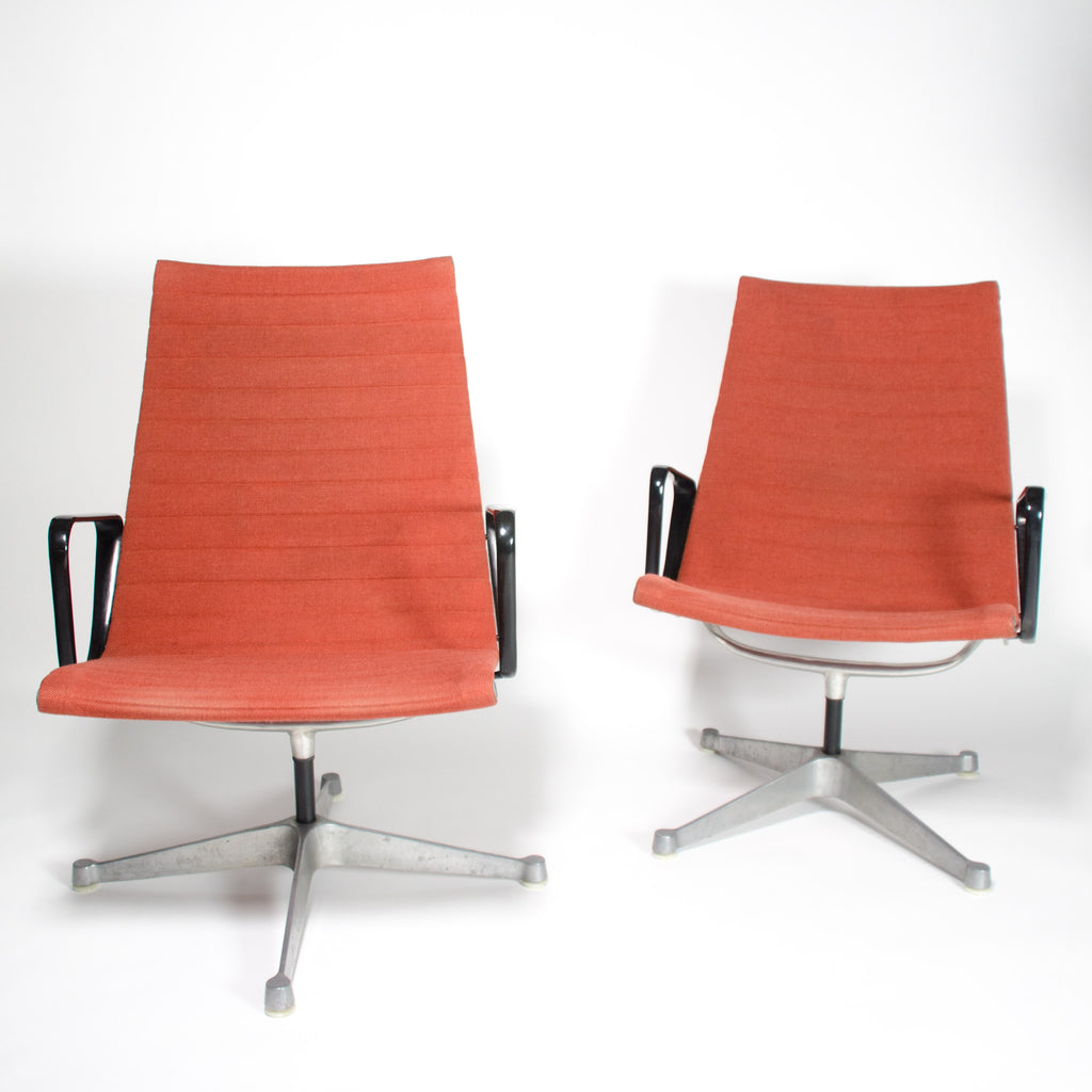 SOLD 2x Museum Quality Eames Herman Miller Aluminum Group Lounge Chairs, Fabric, MINT