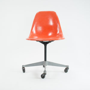SOLD Herman Miller 1950's Eames  Red / Orange Fiberglass Side Rolling Shell Chair Orig