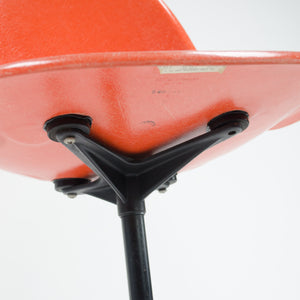 SOLD Herman Miller 1950's Eames  Red / Orange Fiberglass Side Rolling Shell Chair Orig