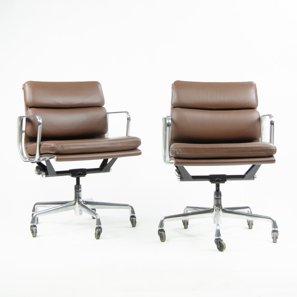 SOLD Herman Miller Eames Soft Pad Aluminum Group Chair Brown Leather 2006/7