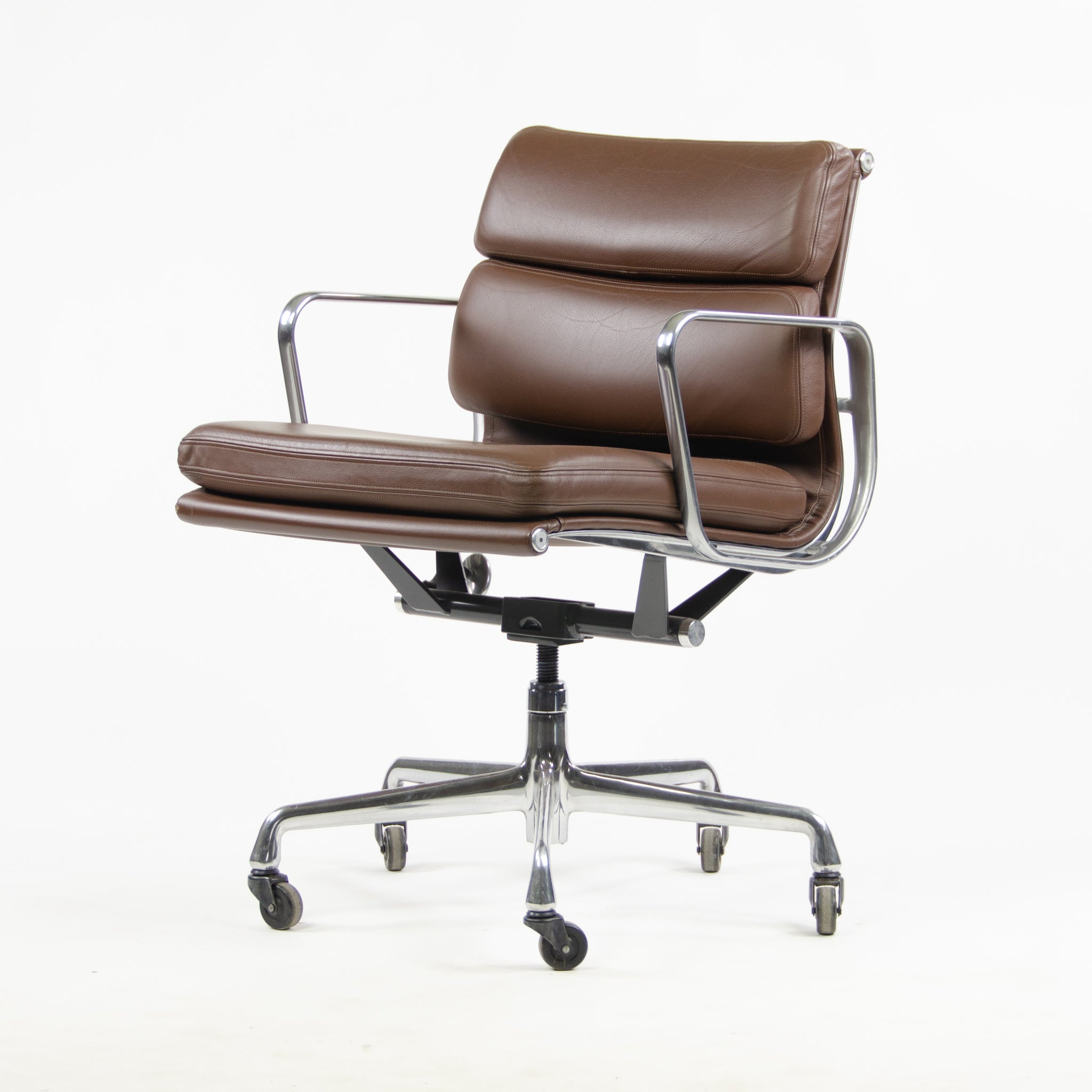 SOLD Herman Miller Eames Soft Pad Aluminum Group Chair Brown Leather 2006/7