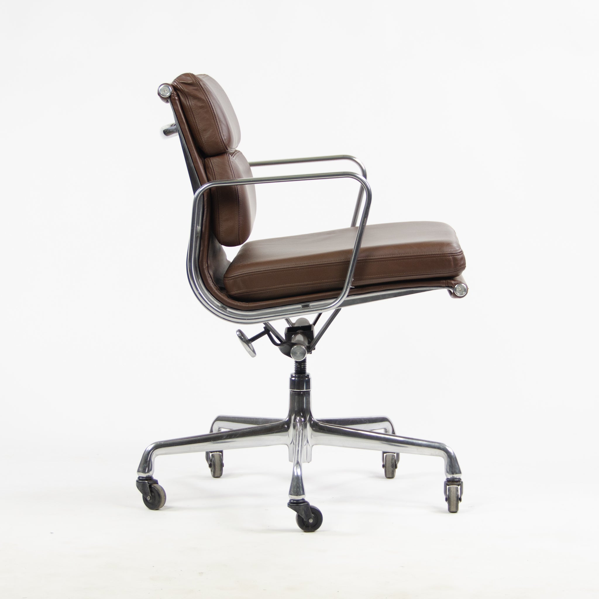 SOLD Herman Miller Eames Soft Pad Aluminum Group Chair Brown Leather 2006/7