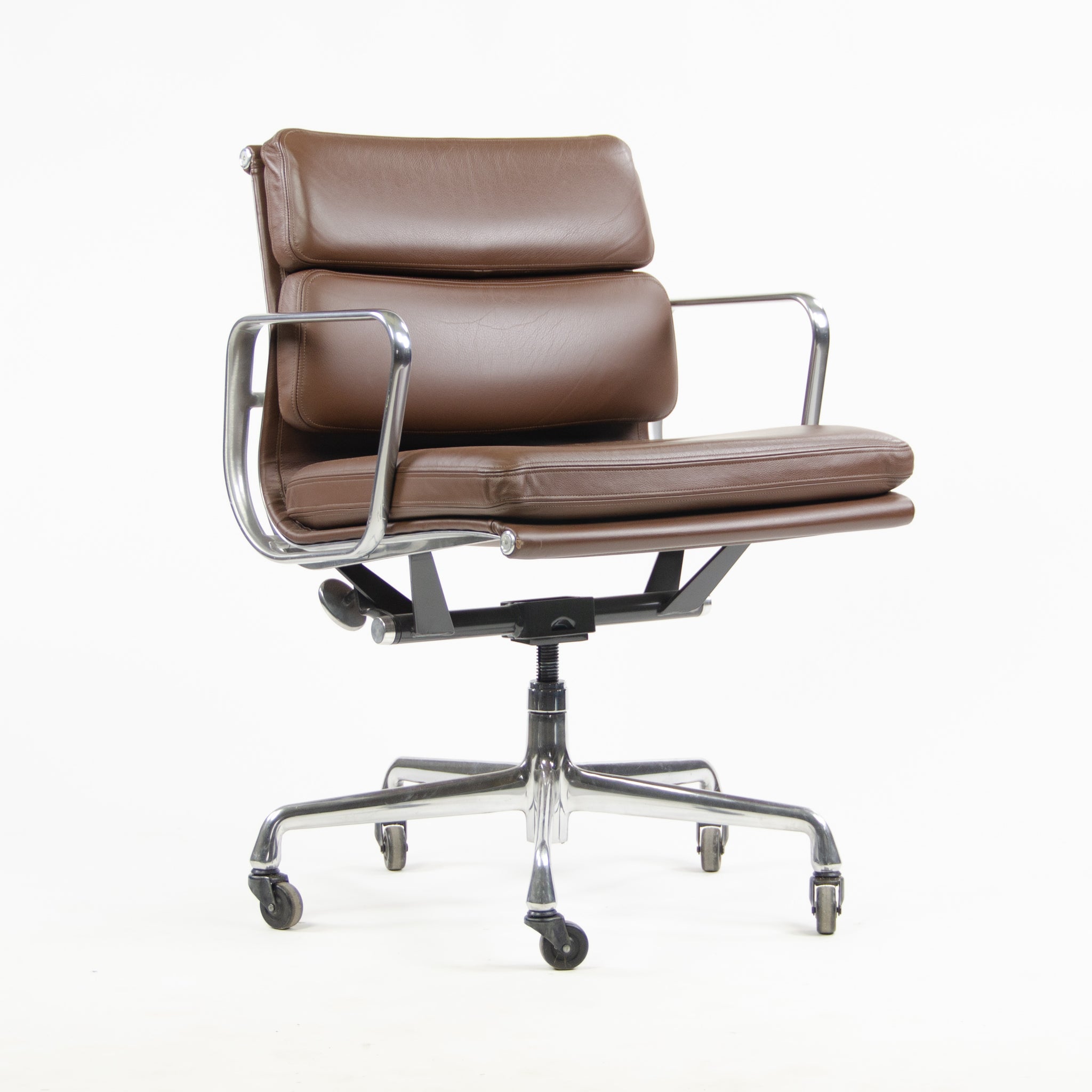 SOLD Herman Miller Eames Soft Pad Aluminum Group Chair Brown Leather 2006/7