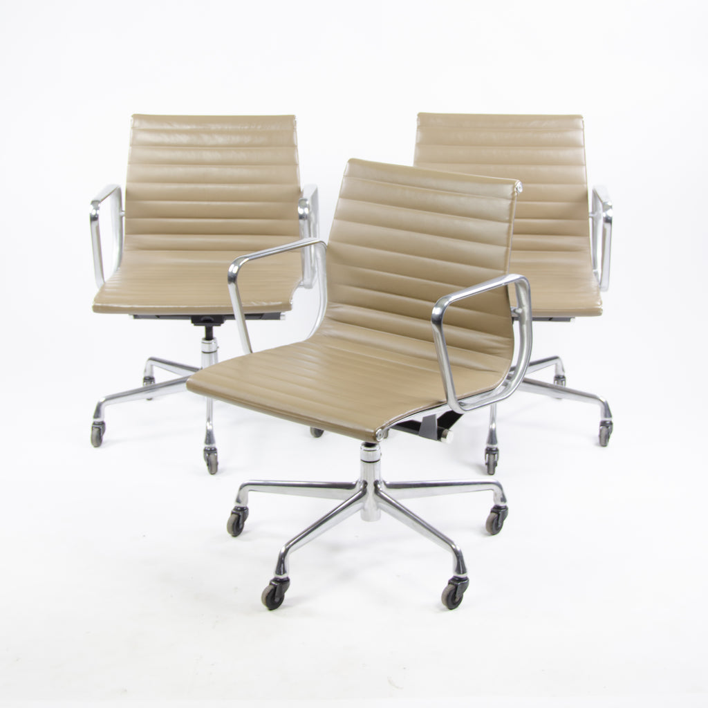 SOLD Herman Miller Eames Aluminum Group Executive Chairs Tan Leather 2000's