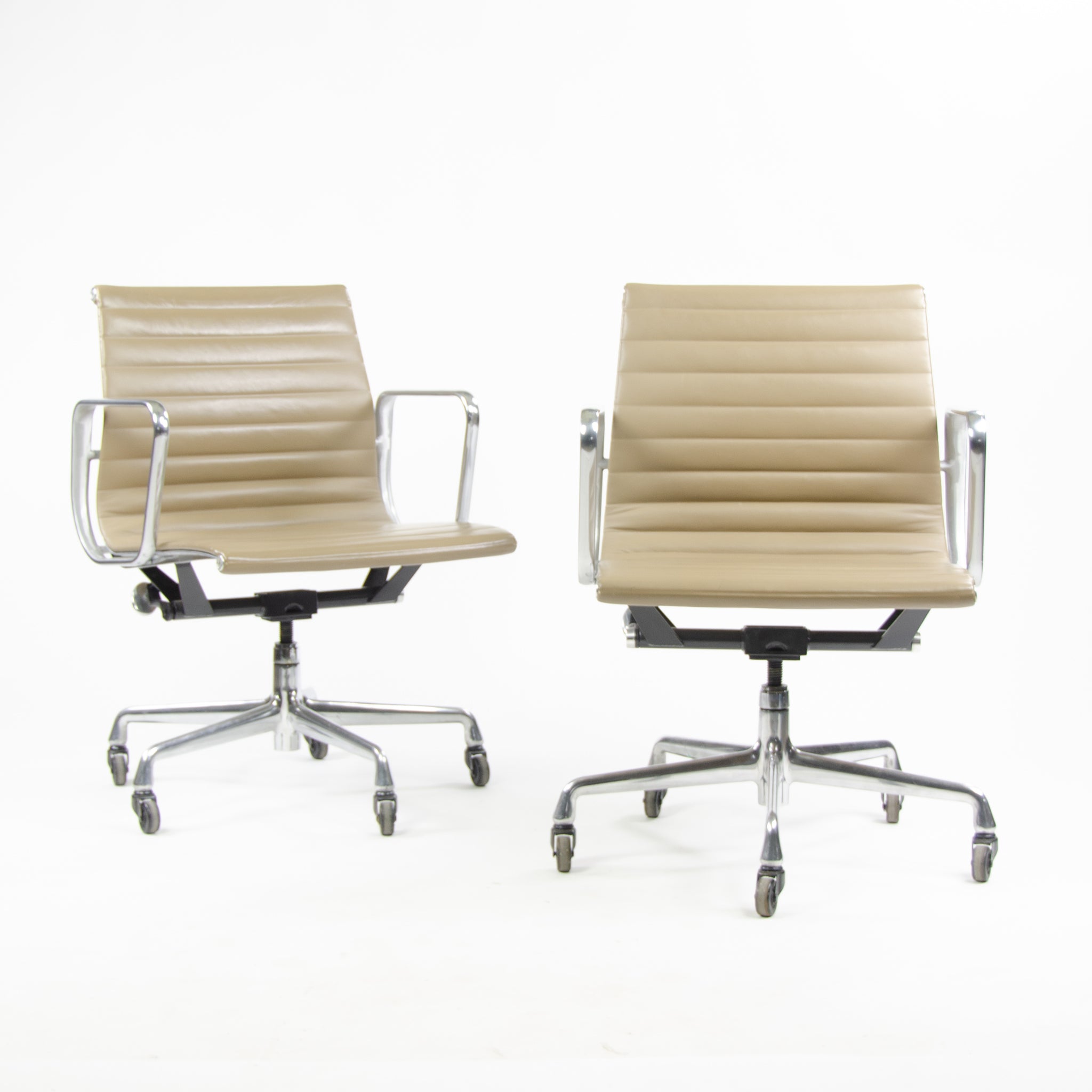 SOLD Herman Miller Eames Aluminum Group Executive Chairs Tan Leather 2000's