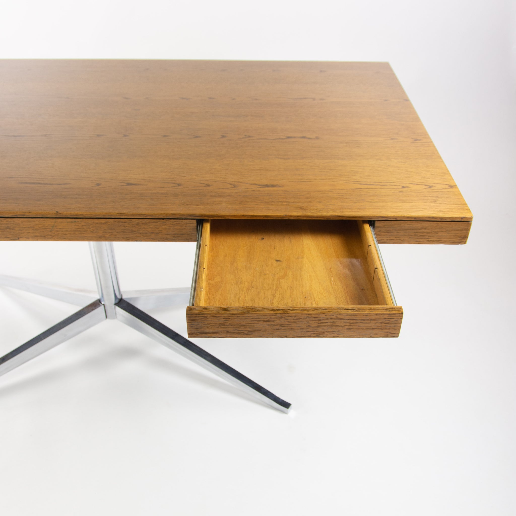 SOLD 1960's Florence Knoll 2485 Executive Pedestal Table Partners Desk Vintage Oak