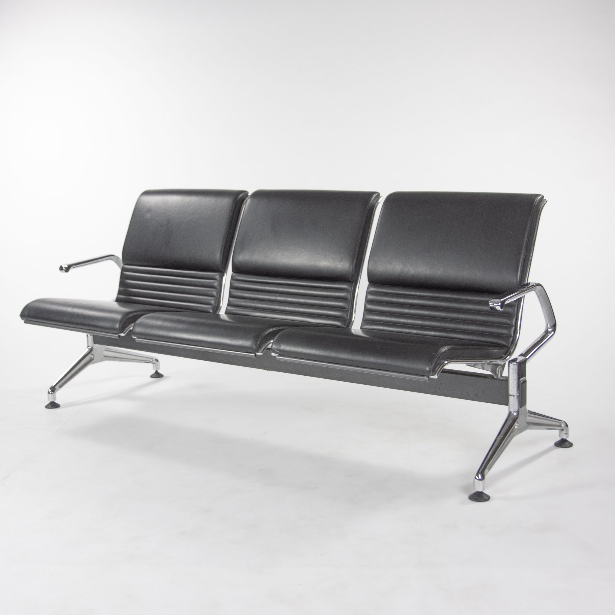 SOLD Jorgen Kastholm Kusch+Co 7130 3-Seater Airport Bench Seating Black Leather