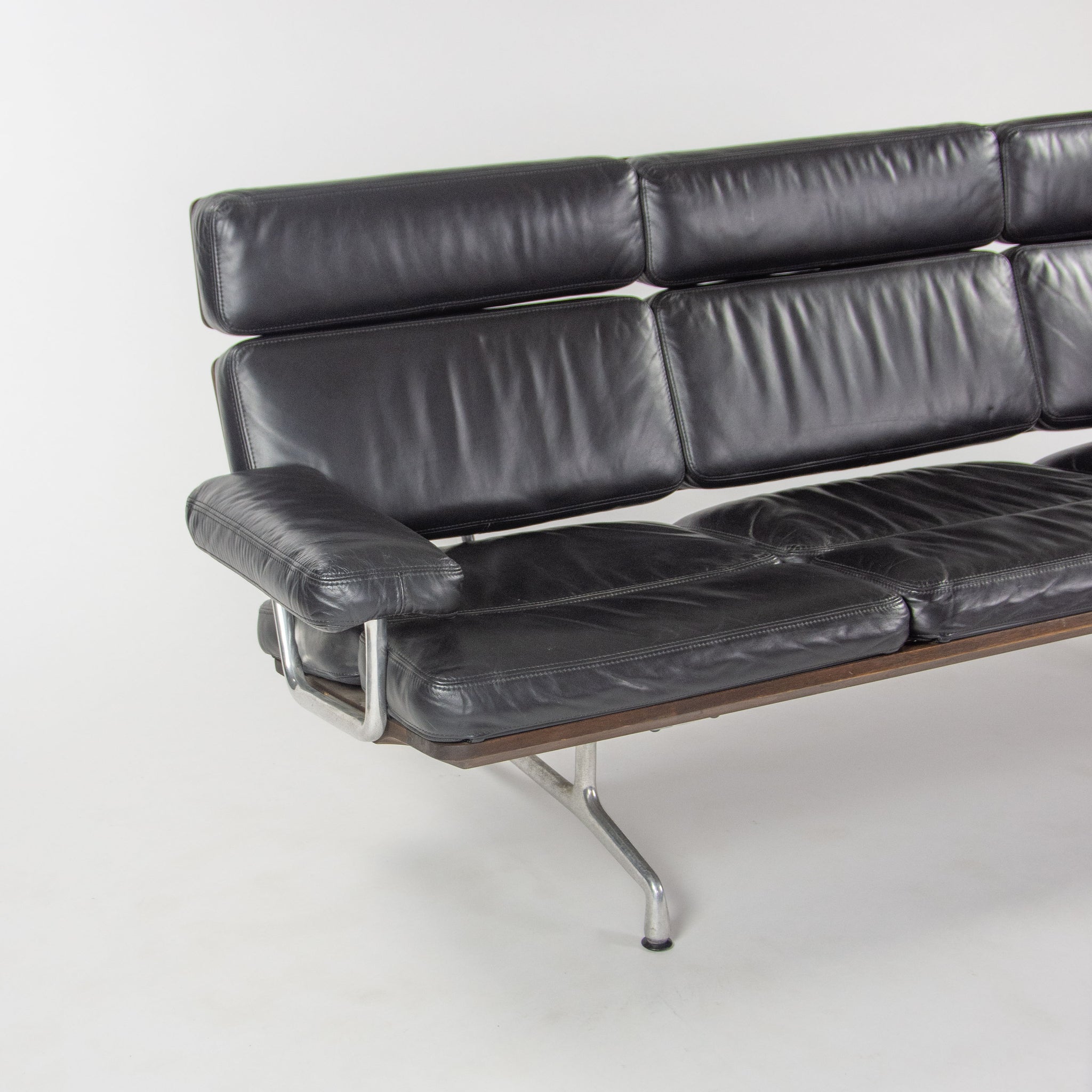 SOLD 2000's Eames for Herman Miller Three Seater Sofa Black Walnut and Black Leather