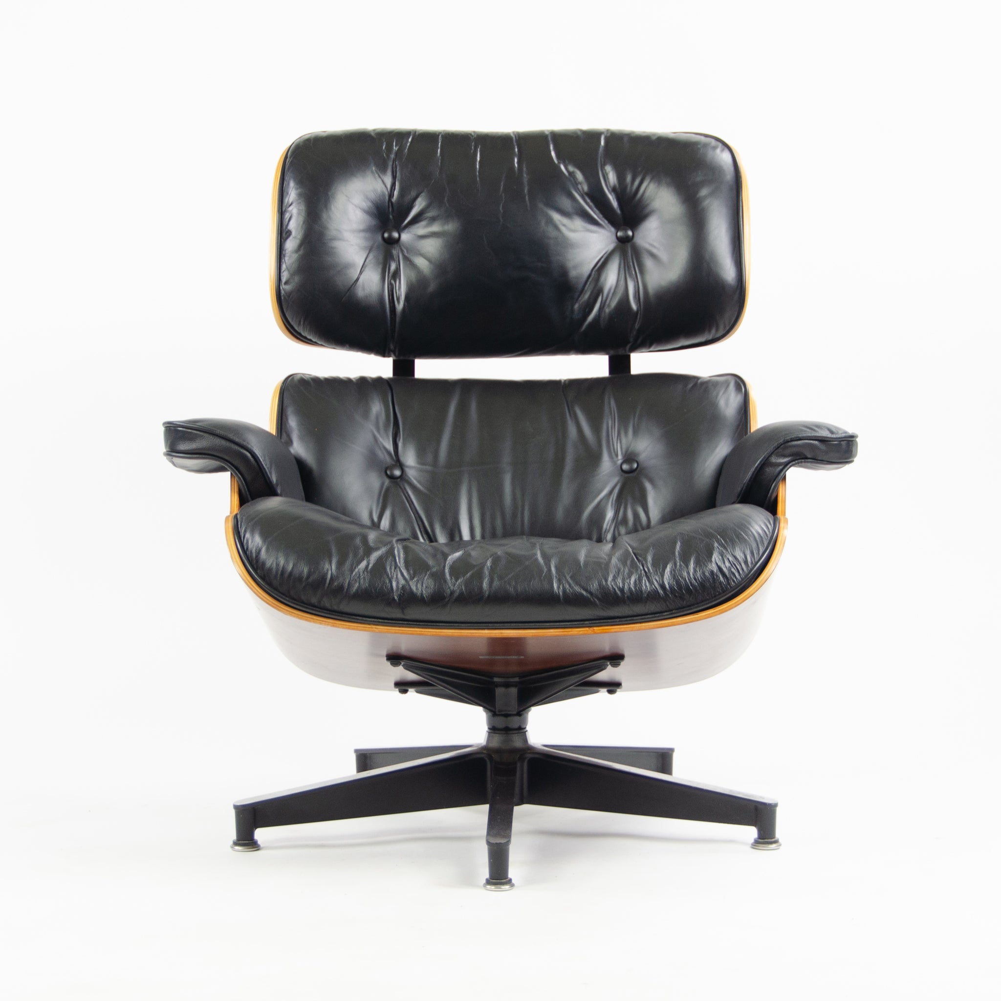 SOLD 2001 Herman Miller Eames Lounge Chair & Ottoman Cherry 670 671 Black Leather