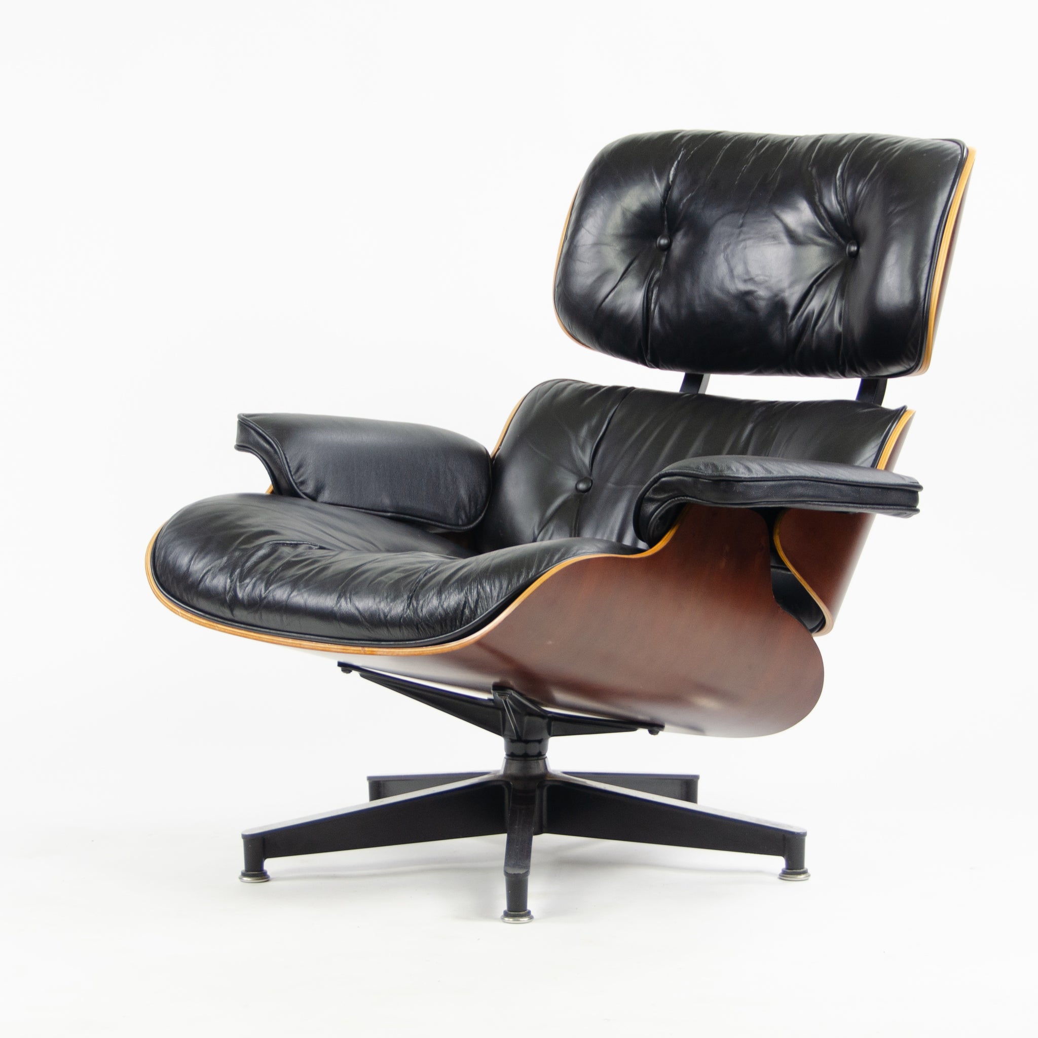 SOLD 2001 Herman Miller Eames Lounge Chair & Ottoman Cherry 670 671 Black Leather