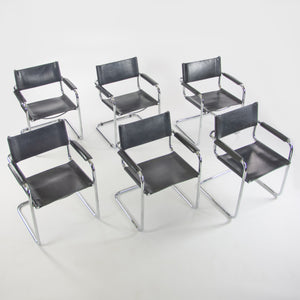 SOLD 1970s Mart Stam S34 for Fasem Set of Six Black Leather Chrome Dining Chairs Knoll