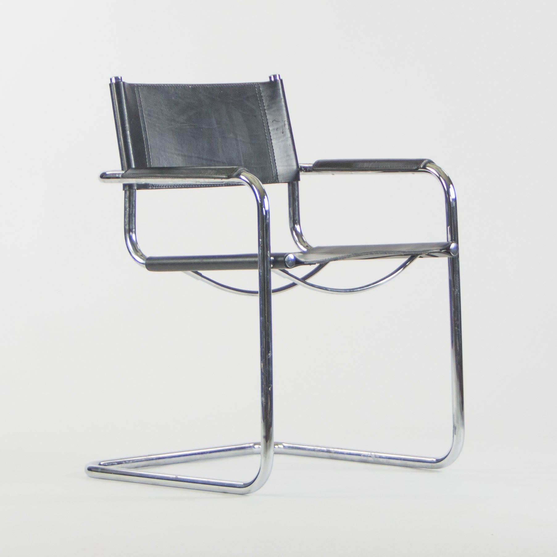 SOLD 1970s Mart Stam S34 for Fasem Set of Six Black Leather Chrome Dining Chairs Knoll